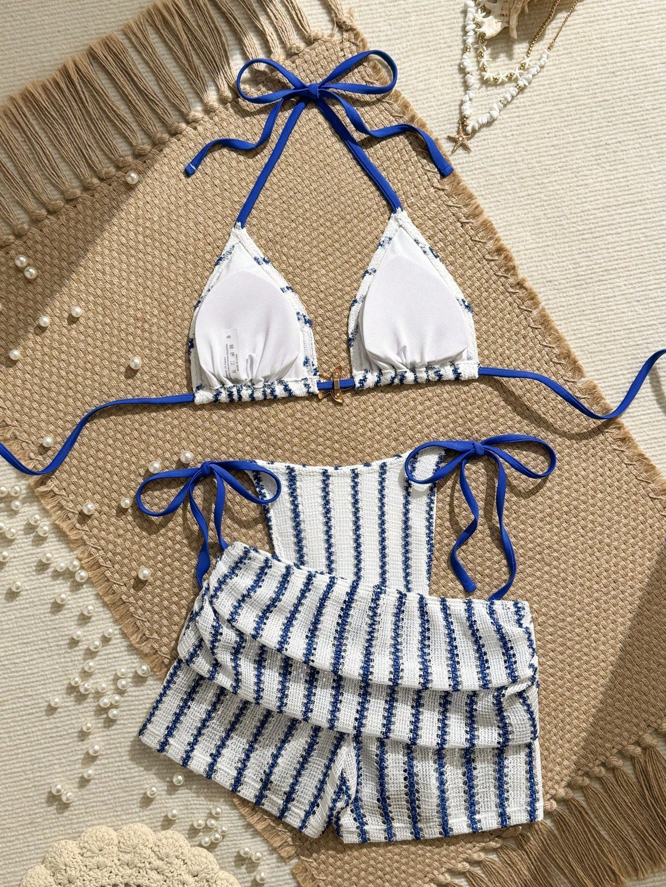 Costavie Blue And White Striped Summer Casual Beach Holiday Vacation 3-Piece Women Swimwear Set,Textured Knit - image 20