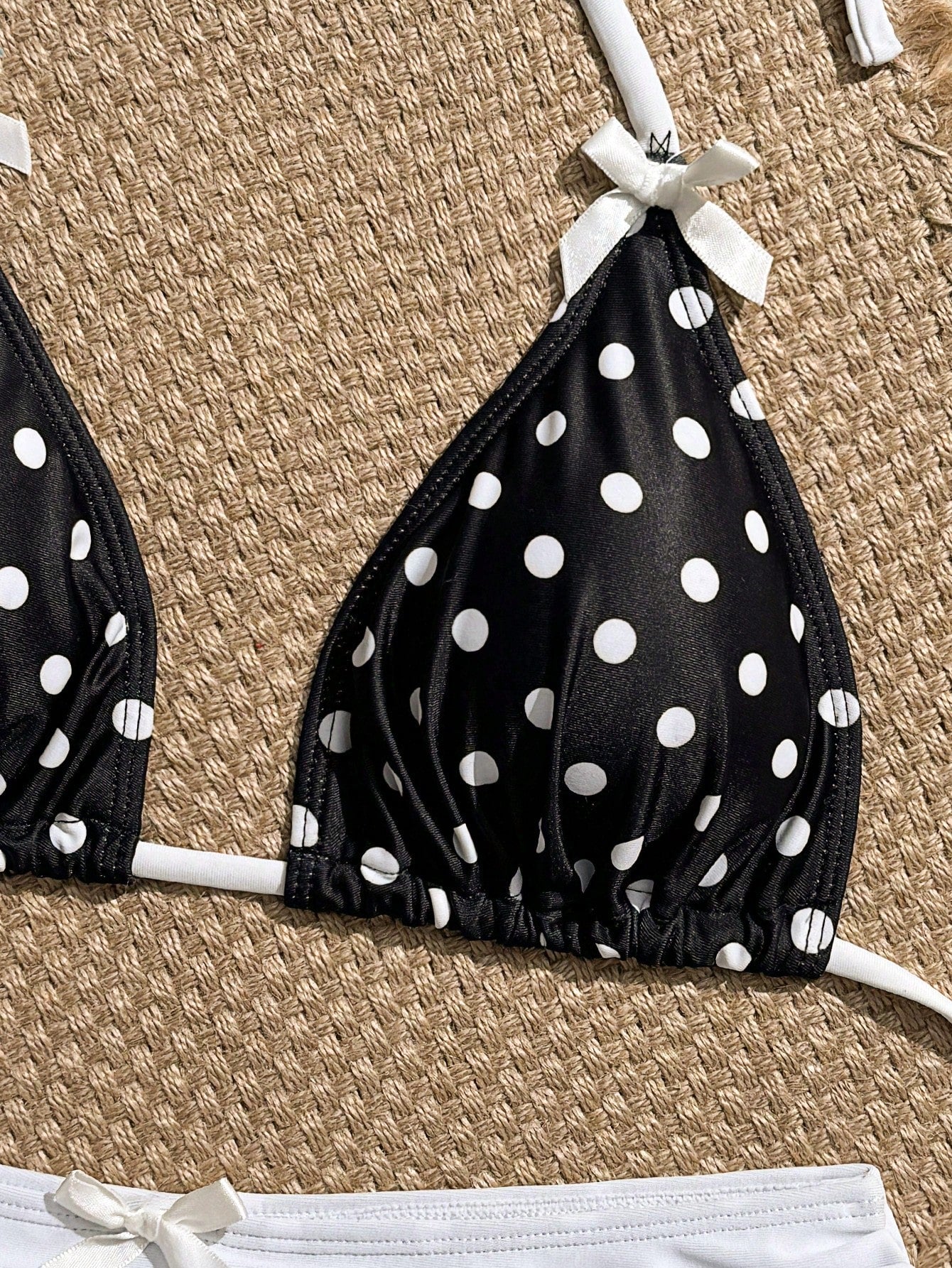 Swim Mod Women's Brown Polka Dot Print Pink Bow Halter Triangle Top