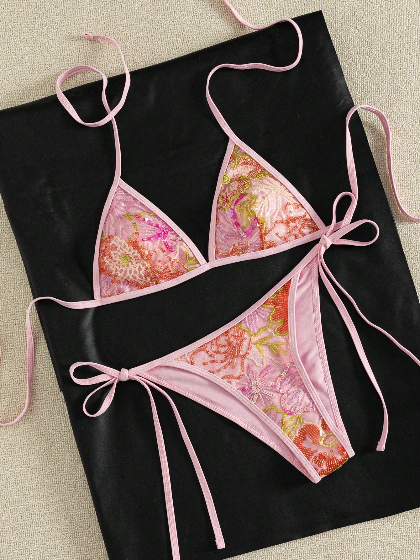 Women's Summer Camisole Bikini Set, Handmade Beaded Contrast Color