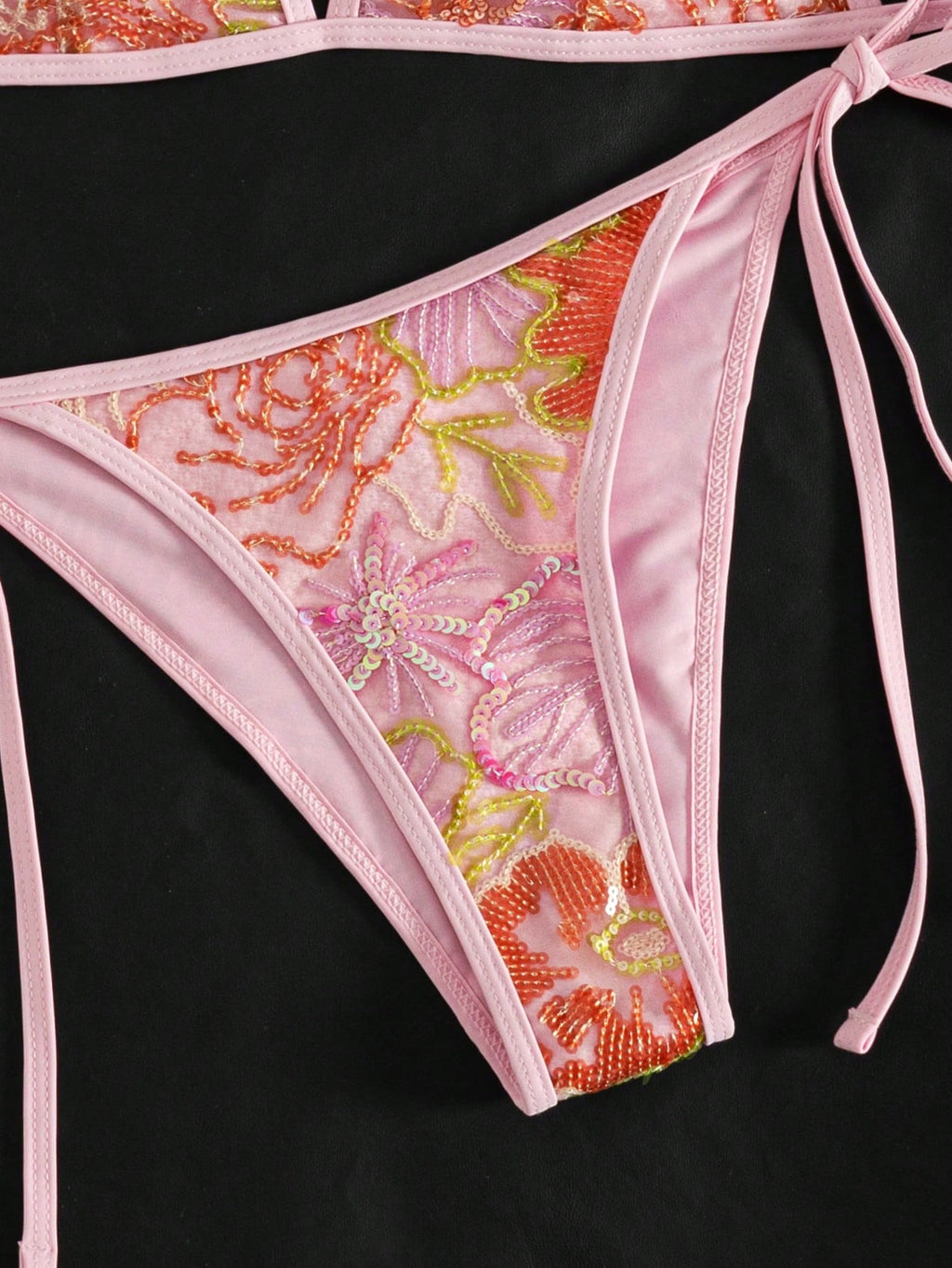 2026 Women's Summer New Bikini Set, Contrast Color Sequin & Floral