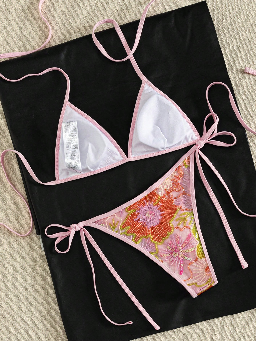 Women's Summer Camisole Bikini Set, Handmade Beaded Contrast Color