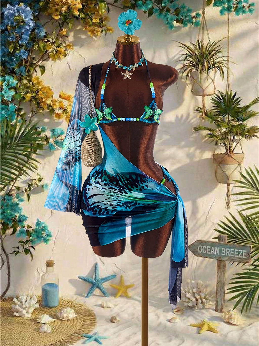 Amplova Women's Floral Swimsuit Set With Chest Detail, Sexy