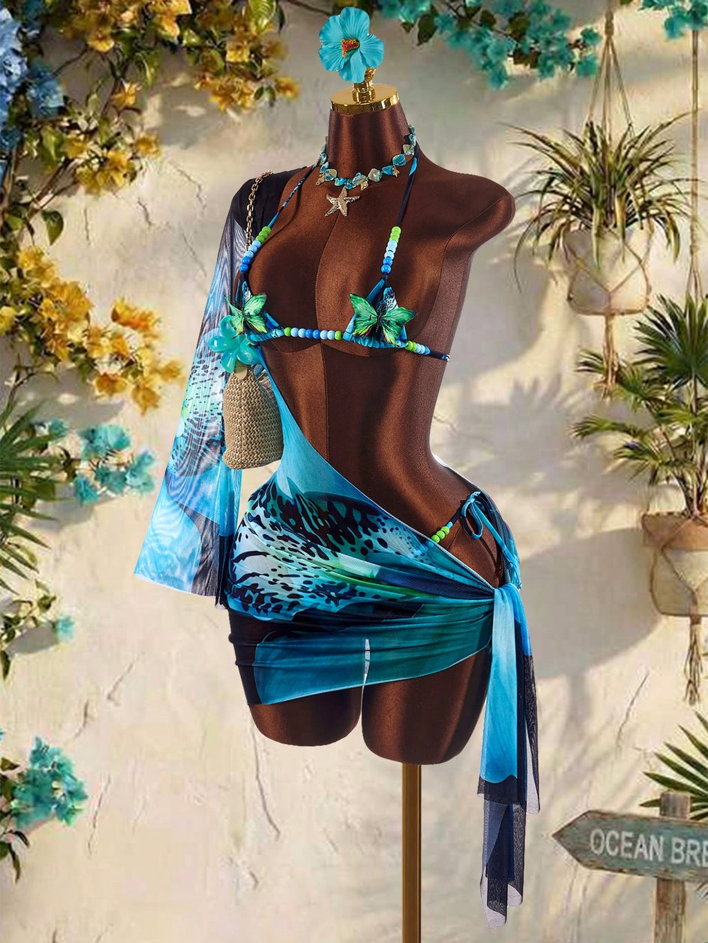 Amplova Women's Floral Swimsuit Set With Chest Detail, Sexy