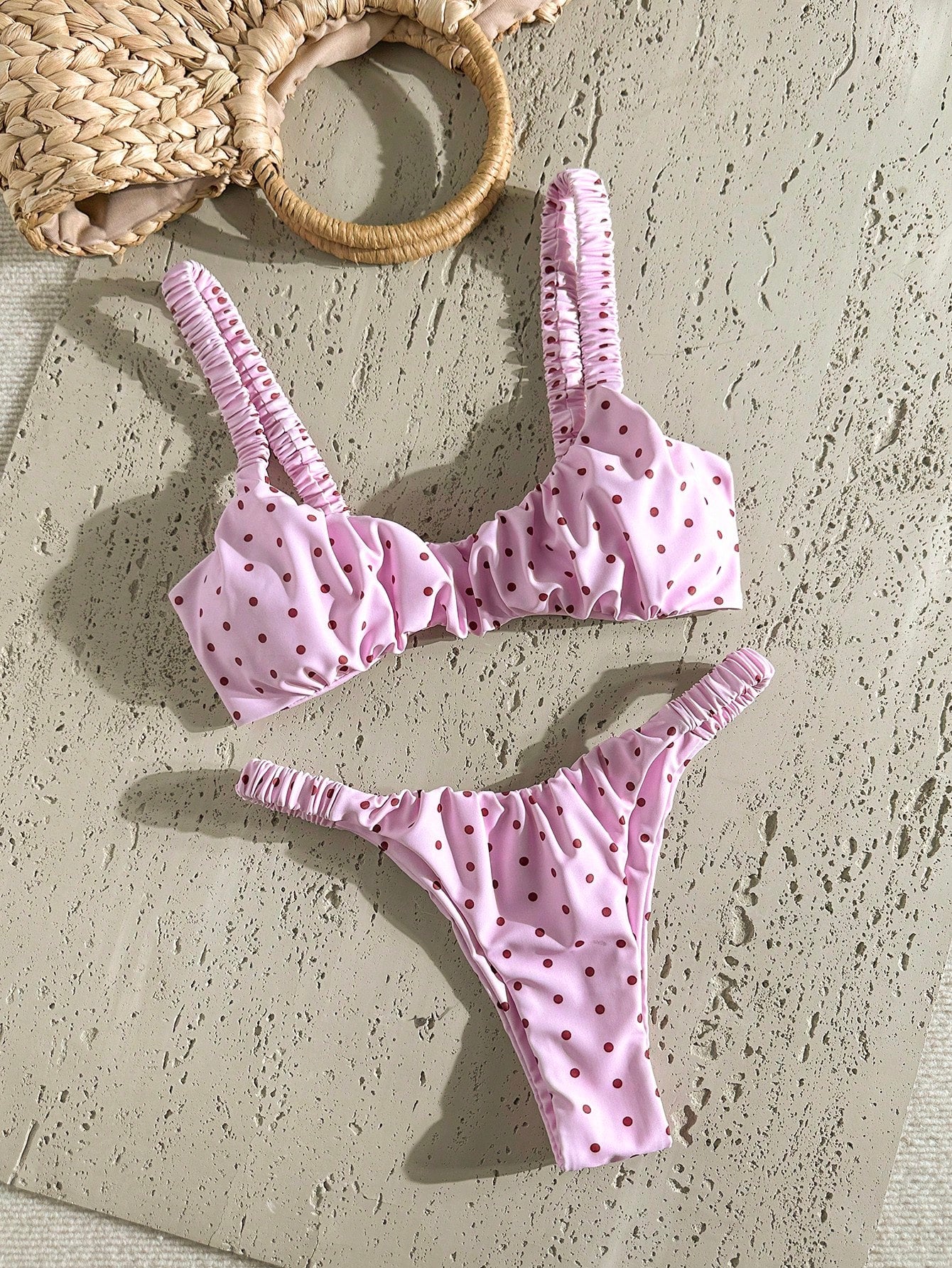 Swim Mod Women's Solid Color Ruched High Cut Sexy Bikini Set,