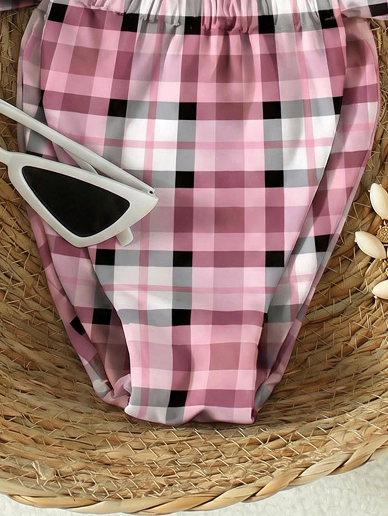 Women's Retro Dopamine Plaid Halter Bikini Set, 2026 Spring/Summer