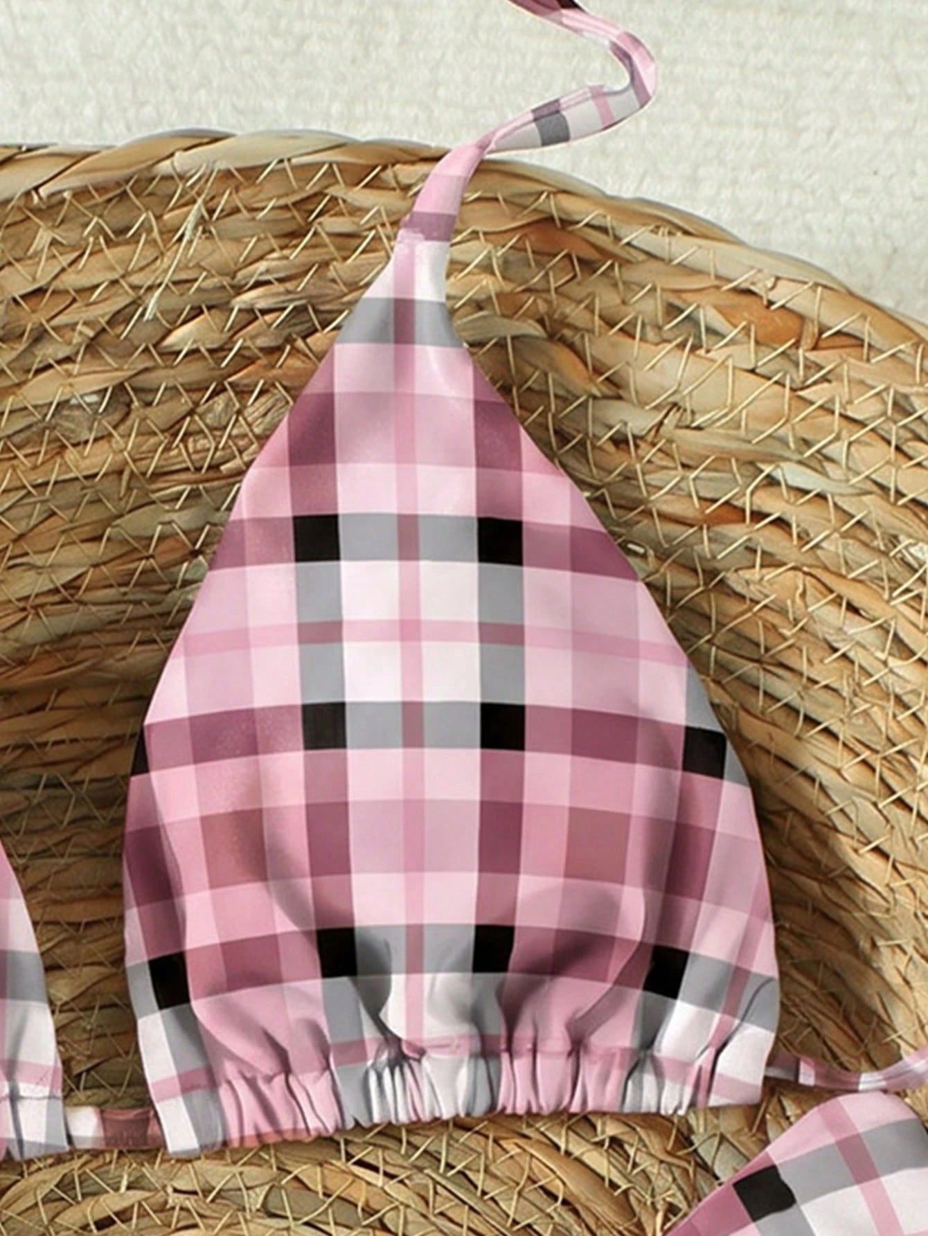 Women's Retro Dopamine Plaid Halter Bikini Set, 2026 Spring/Summer