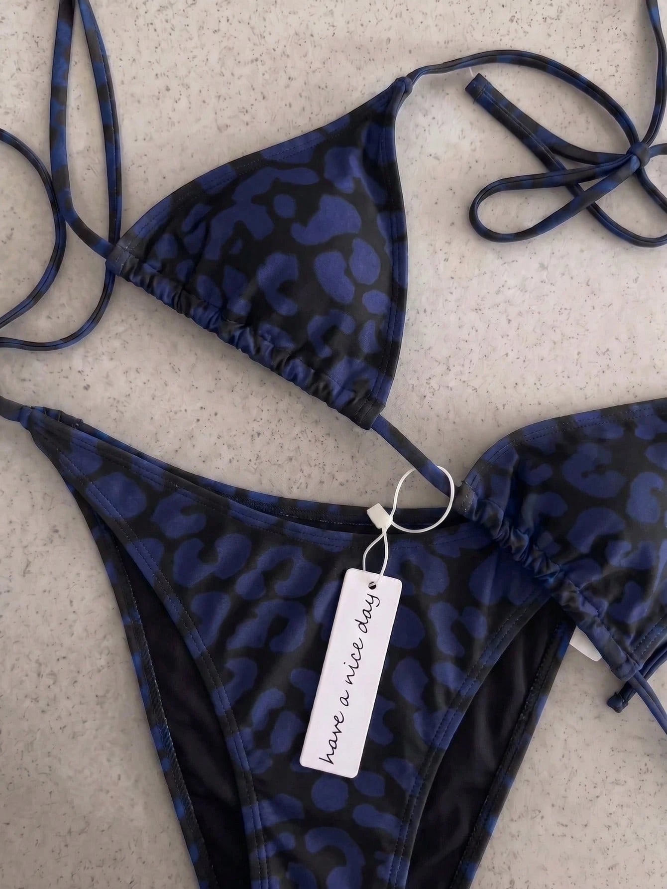 Retro Leopard Print Knotted Bikini Set, Sexy Push-Up High Waist