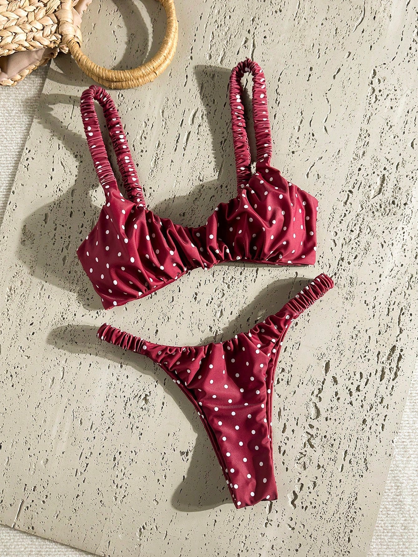 Swim Mod Women's Solid Color Ruched High Cut Sexy Bikini Set,
