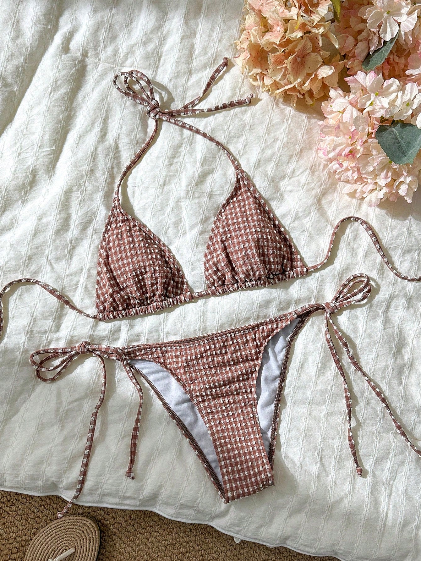 Swim Mod Cute Multicolor Women's Halter Tie Back Striped Bikini Set