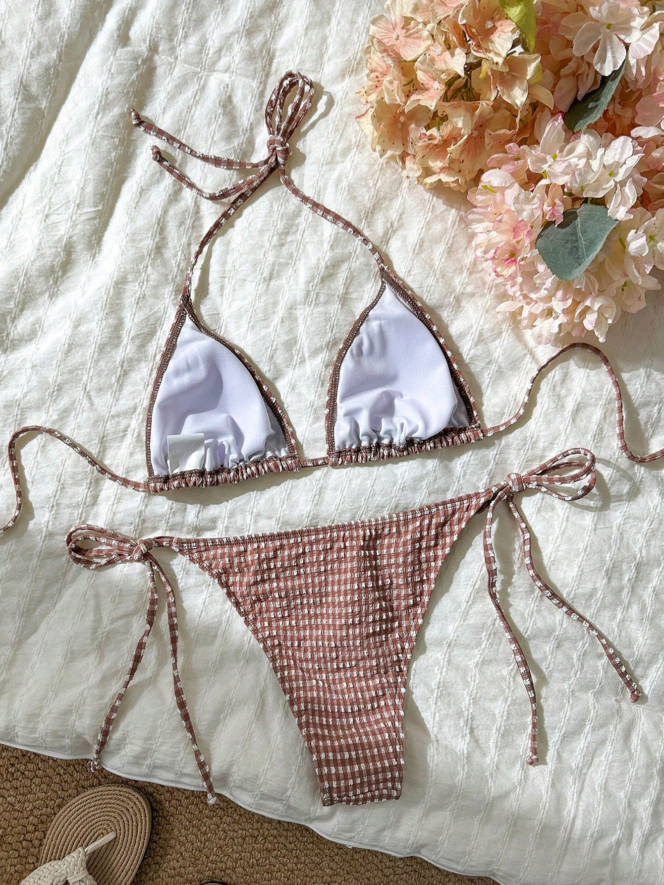 Swim Mod Cute Multicolor Women's Halter Tie Back Striped Bikini Set