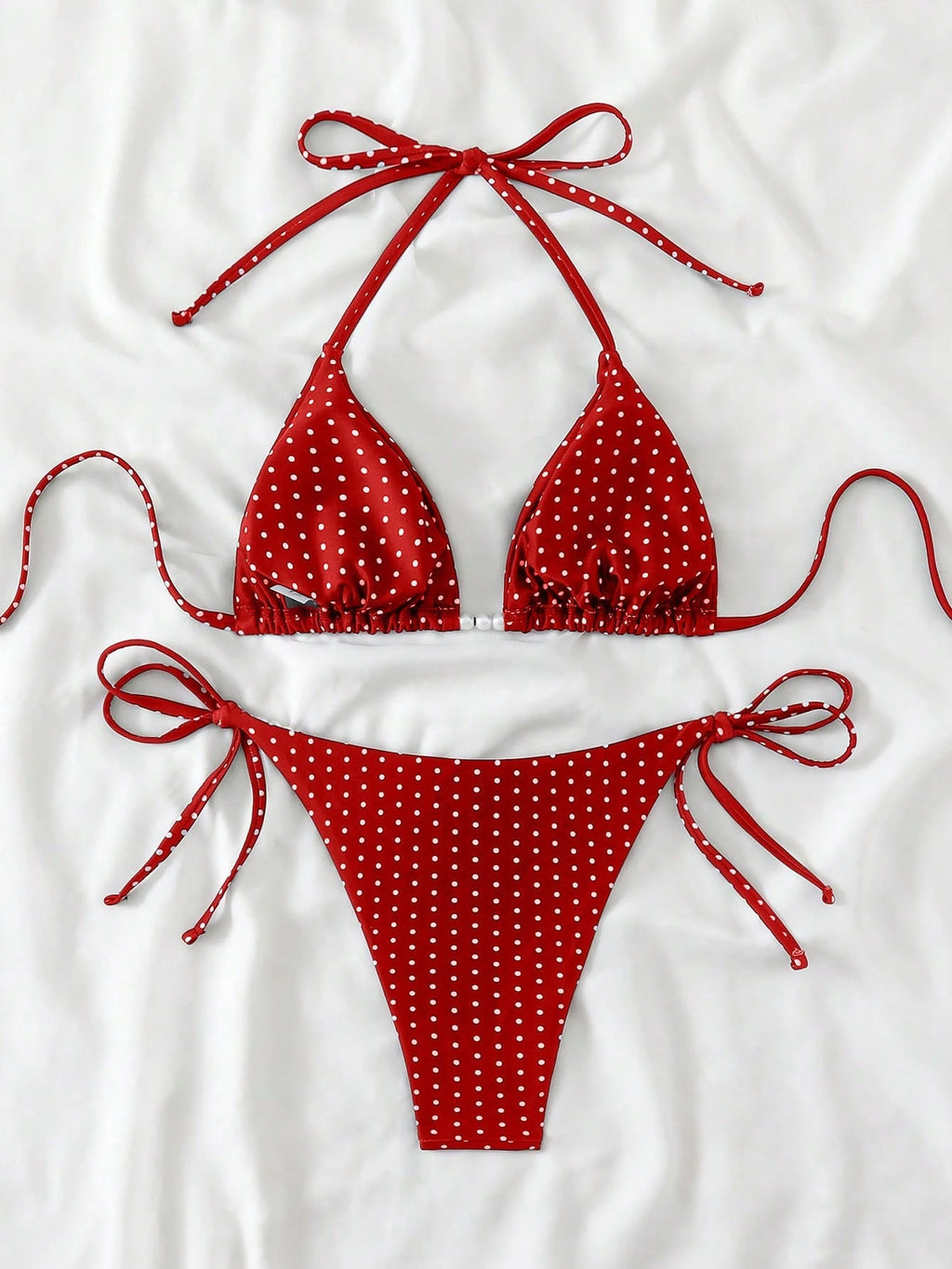 Swim Basics Women's Sexy 2-Piece Polka Dot Random Print Halter Tie Pearl Decor Bikini Set, Summer - image 12