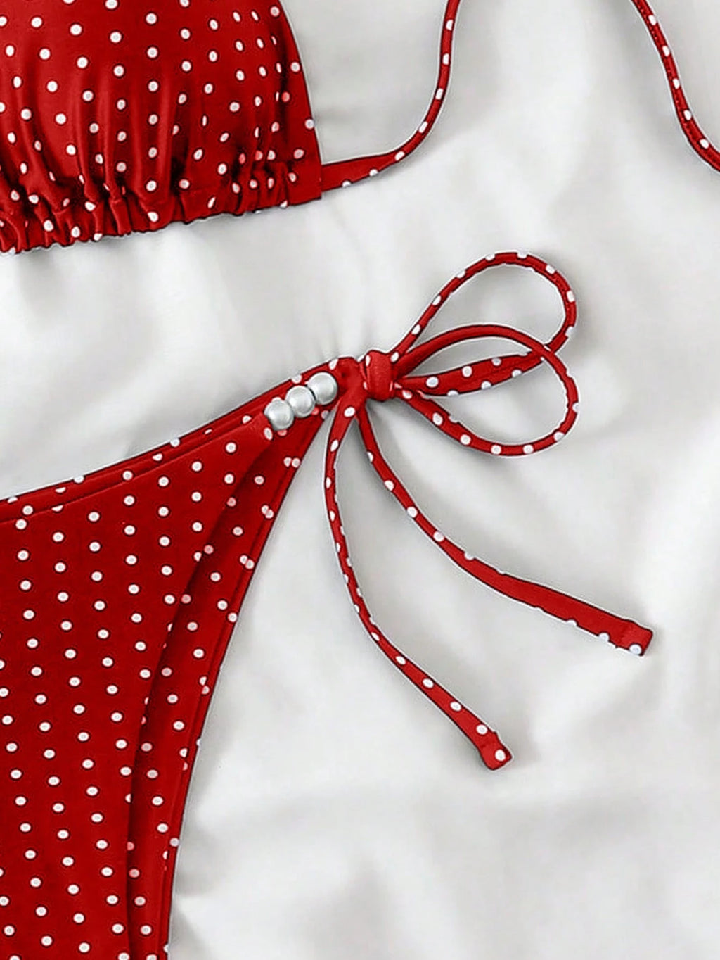 Swim Basics Women's Sexy 2-Piece Polka Dot Random Print Halter Tie Pearl Decor Bikini Set, Summer - image 15