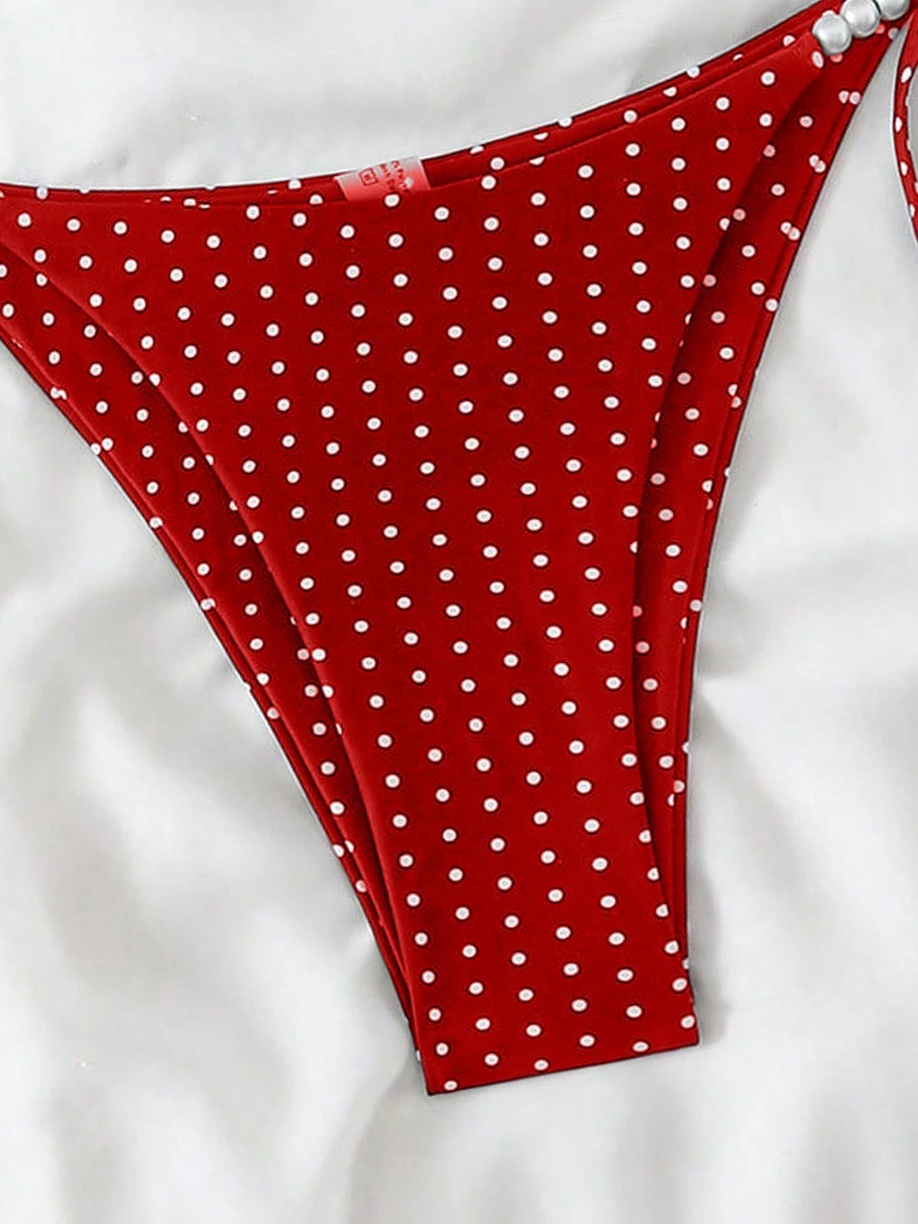 Swim Basics Women's Sexy 2-Piece Polka Dot Random Print Halter Tie Pearl Decor Bikini Set, Summer - image 16