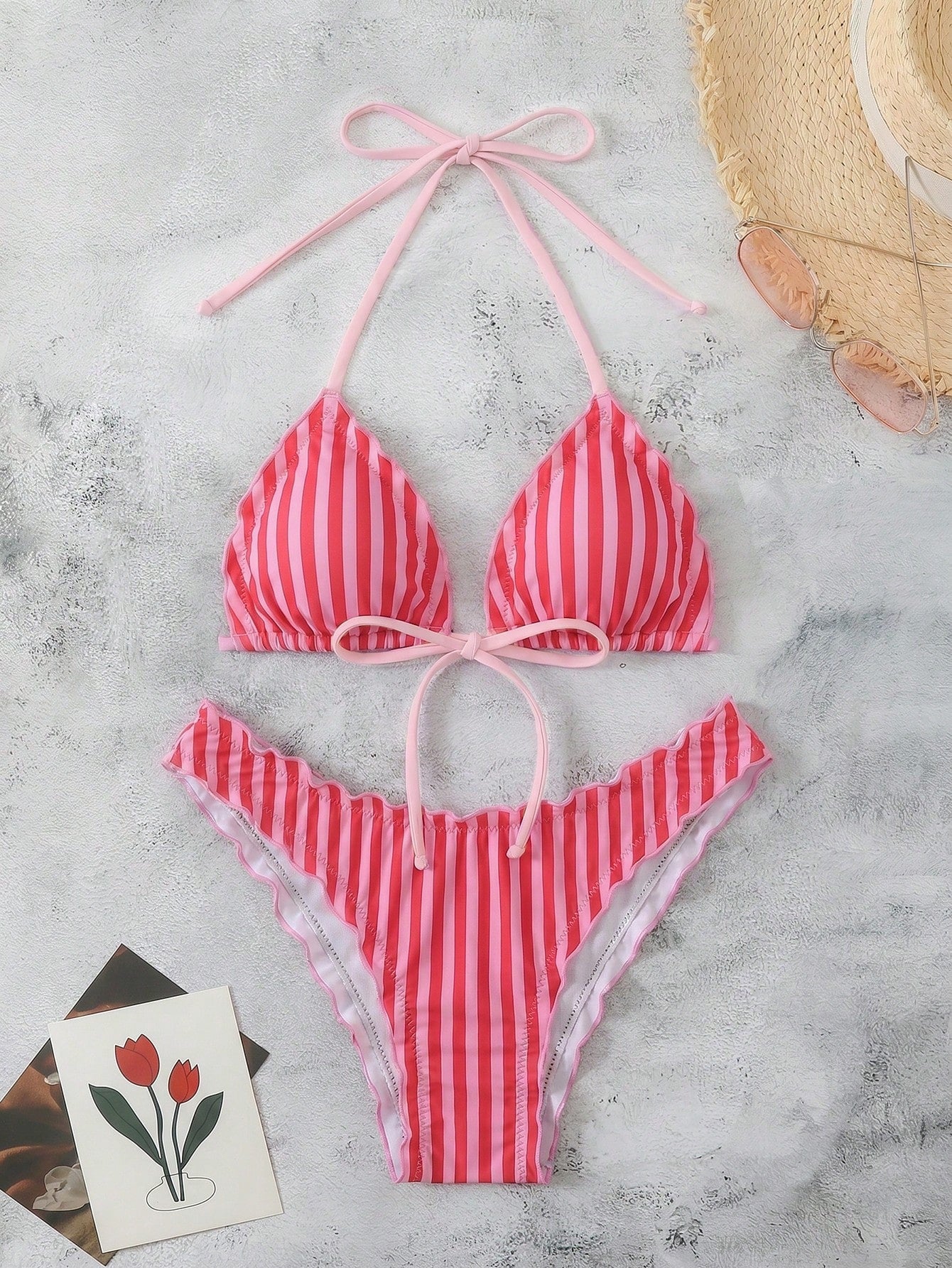 Swim Mod Women's Summer Polka Dot Print Camisole Tie Bow Bikini Two Pieces Swimw