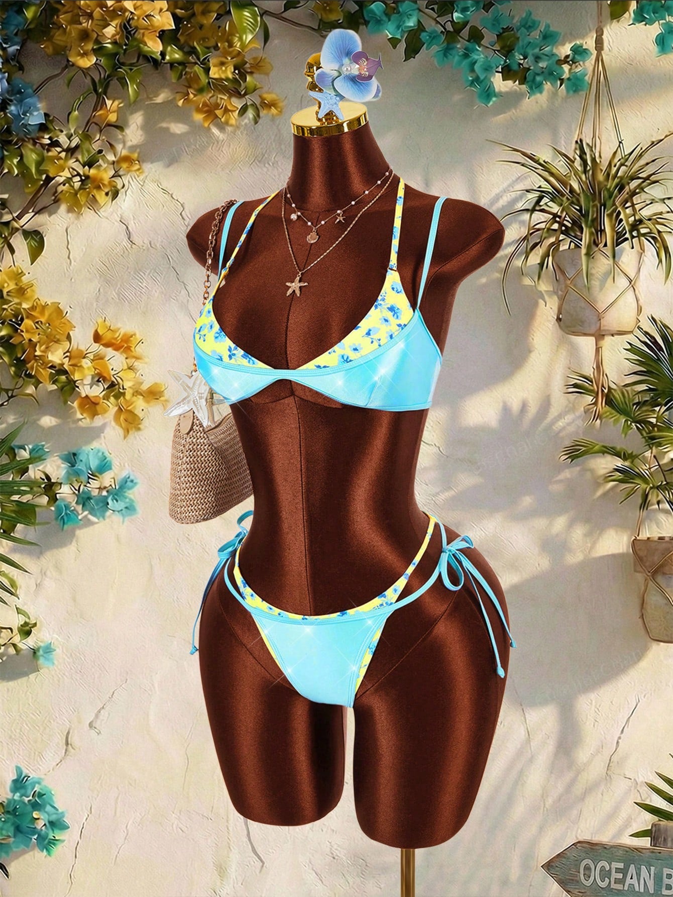 Amplova Women's 2 In 1 Black Contrast Color Set, Sexy Avant-Garde