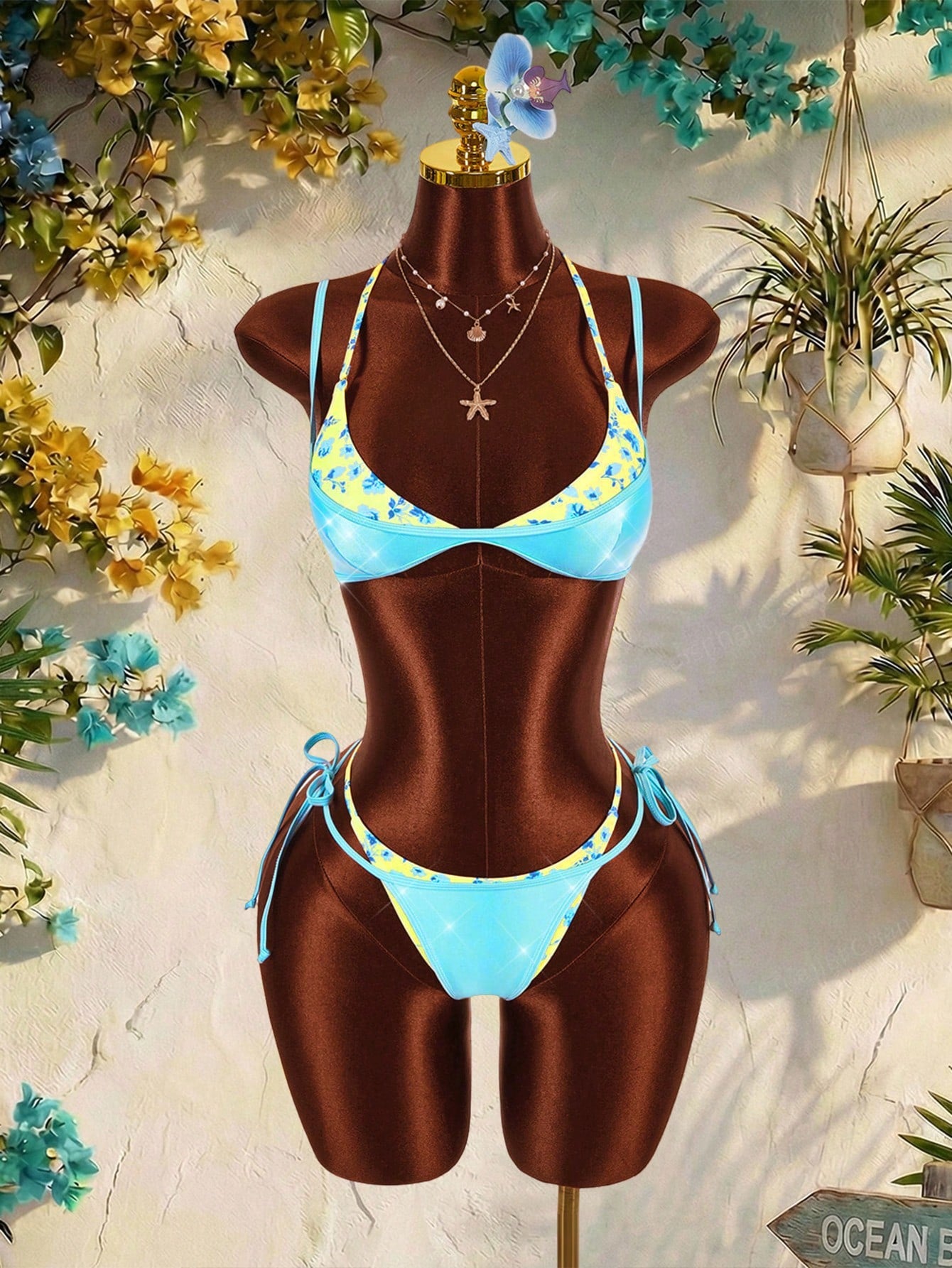 Amplova Women's 2 In 1 Black Contrast Color Set, Sexy Avant-Garde