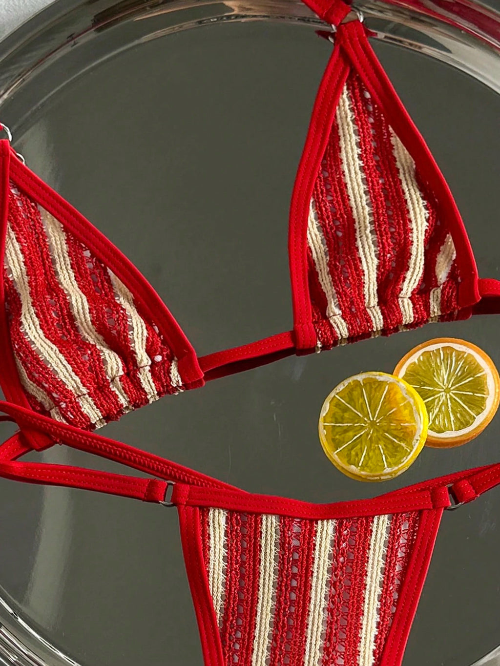 Swim Mod Women's Spring/Summer Halter Neck Jacquard Fabric Bikini Set