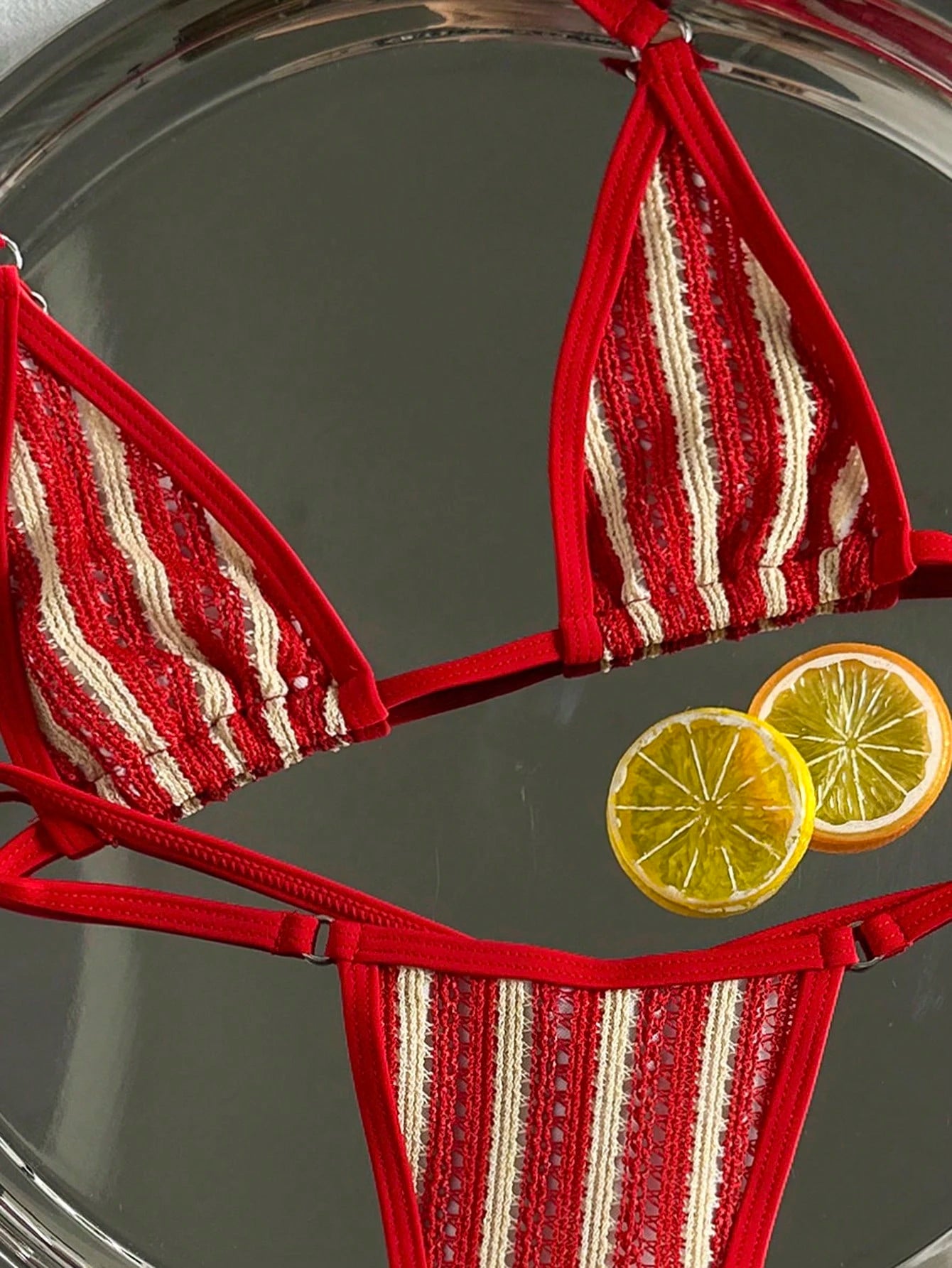Swim Mod Women's Spring/Summer Halter Neck Jacquard Fabric Bikini Set