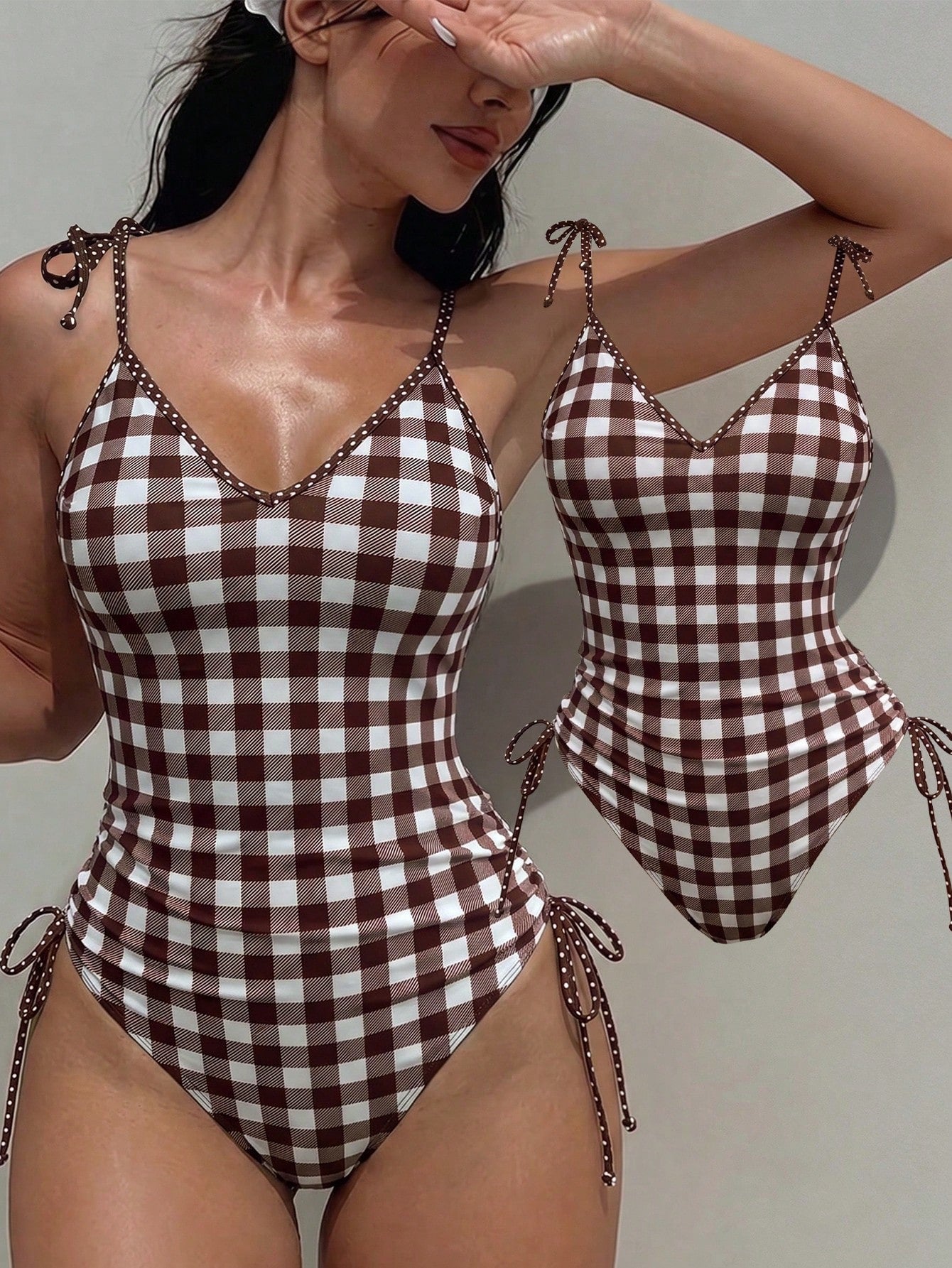 Swim Vcay Women's Solid Color Spaghetti Strap Tie Front One-Piece Swimsuit, Spring/Summer - image 11