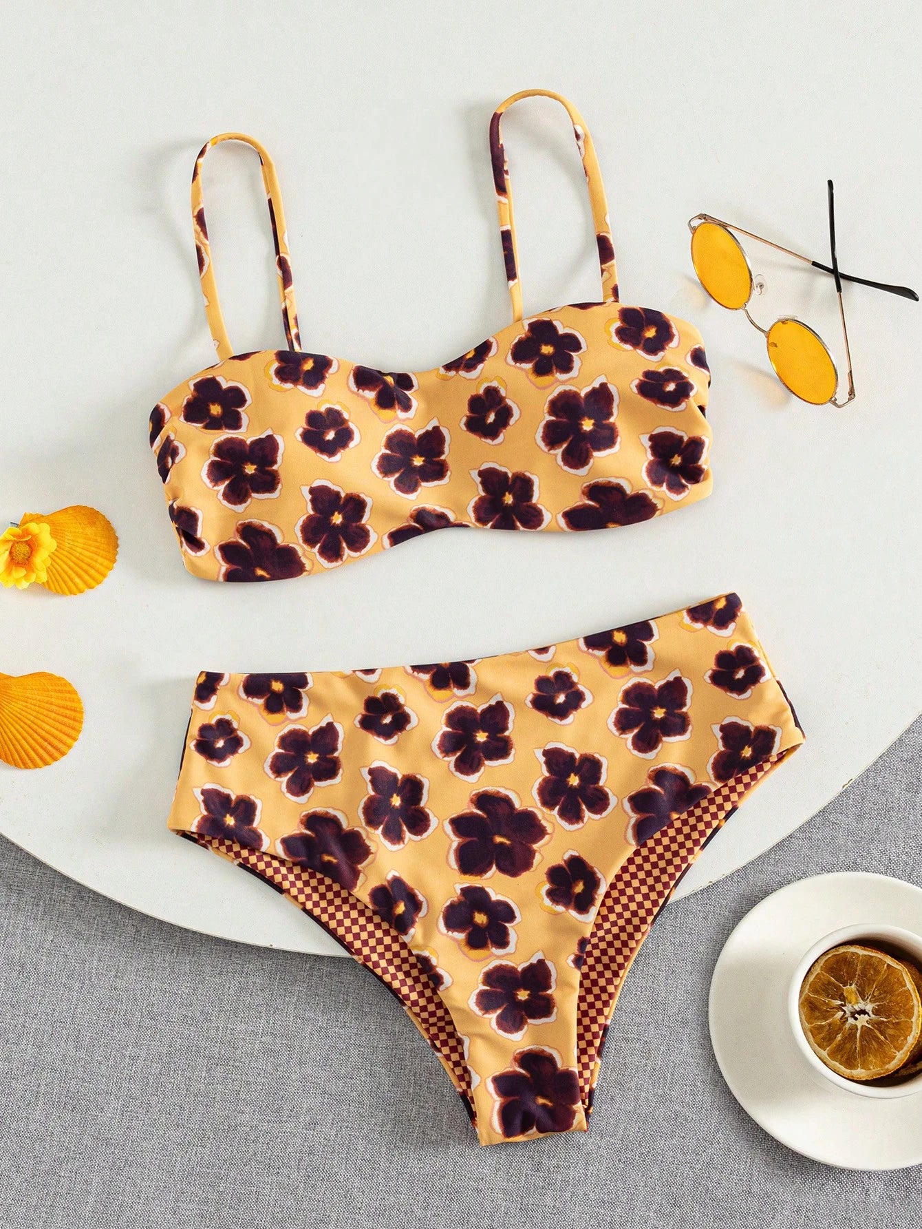 Women's Cute Spring/Summer Vacation Print Flat Chest Spaghetti Strap