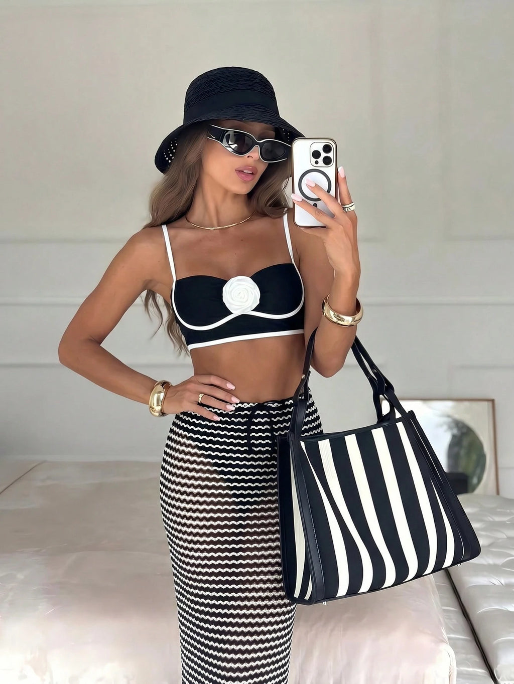 Swim Oasis 3pcs Women's Separate Swimsuit Set With Sun Protection Long Skirt, Fashionable Minimalist Black & - image 3