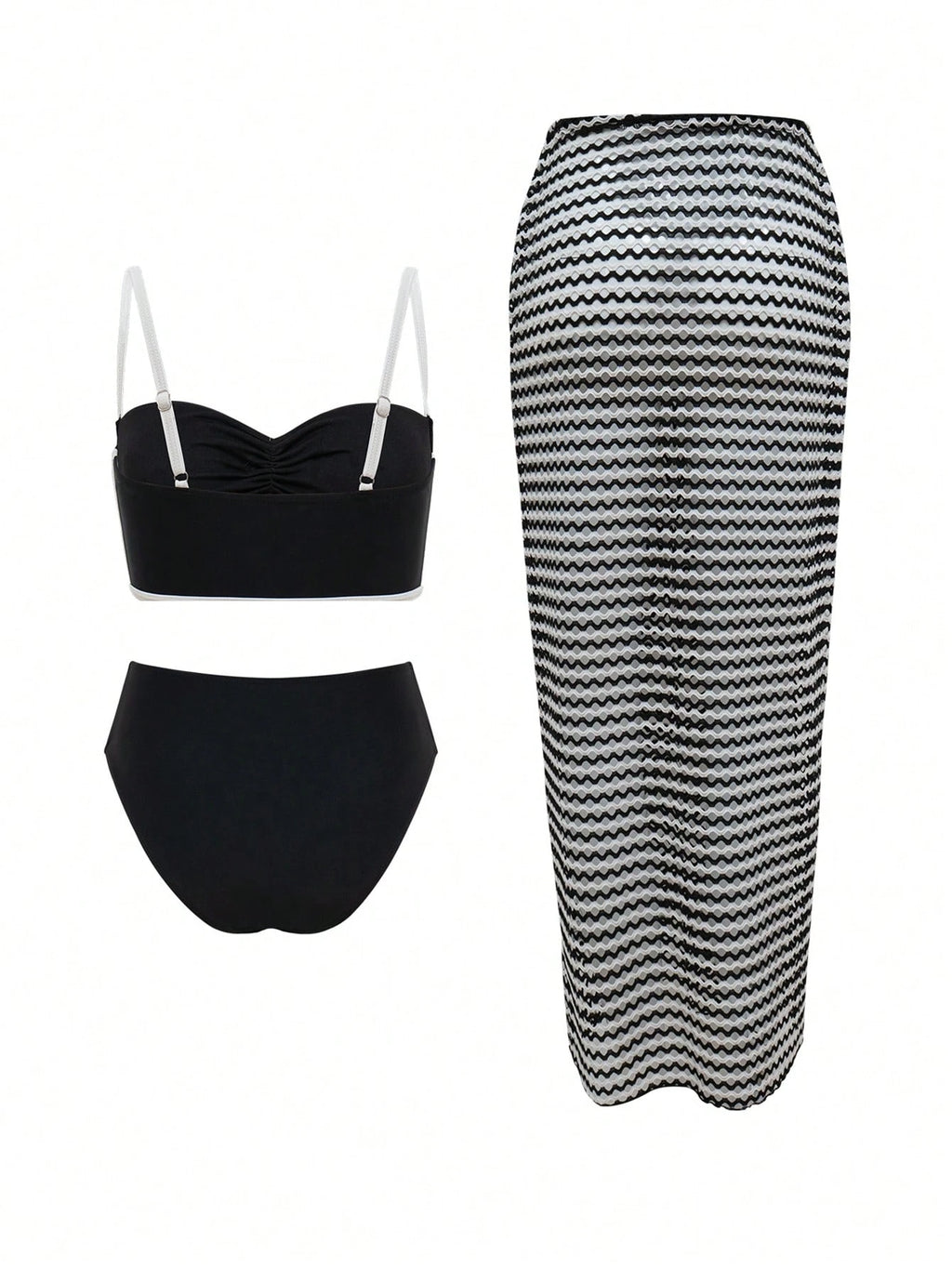 Swim Oasis 3pcs Women's Separate Swimsuit Set With Sun Protection Long Skirt, Fashionable Minimalist Black & - image 2