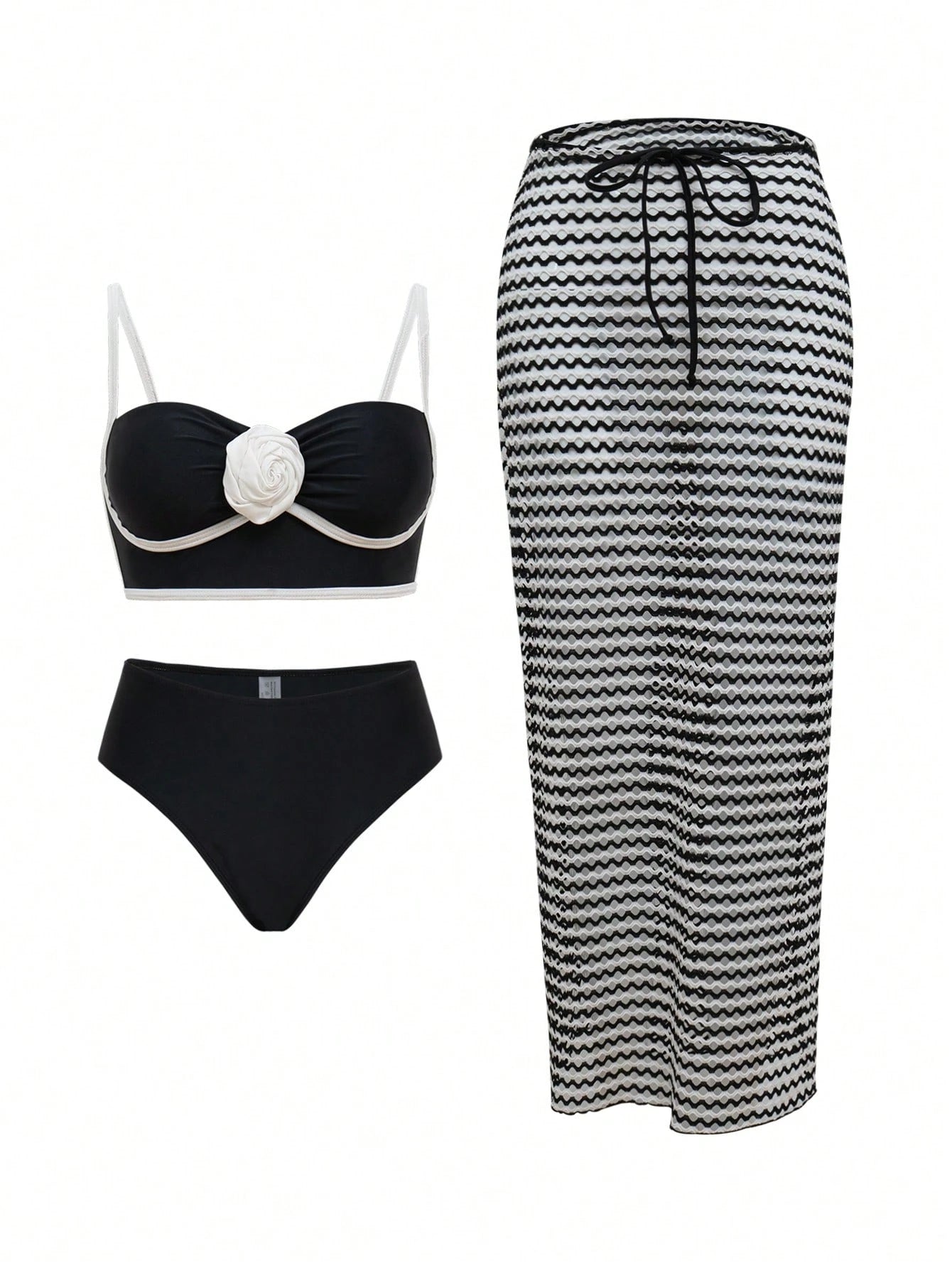 Swim Oasis 3pcs Women's Separate Swimsuit Set With Sun Protection Long Skirt, Fashionable Minimalist Black & - image 5