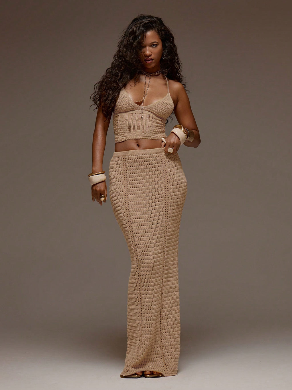 MUSERA Crochet Knit Fitted Cami Top And Maxi Skirt Set Co-Ord Spring Summer Holiday Vacation Beach Ibiza - image 3