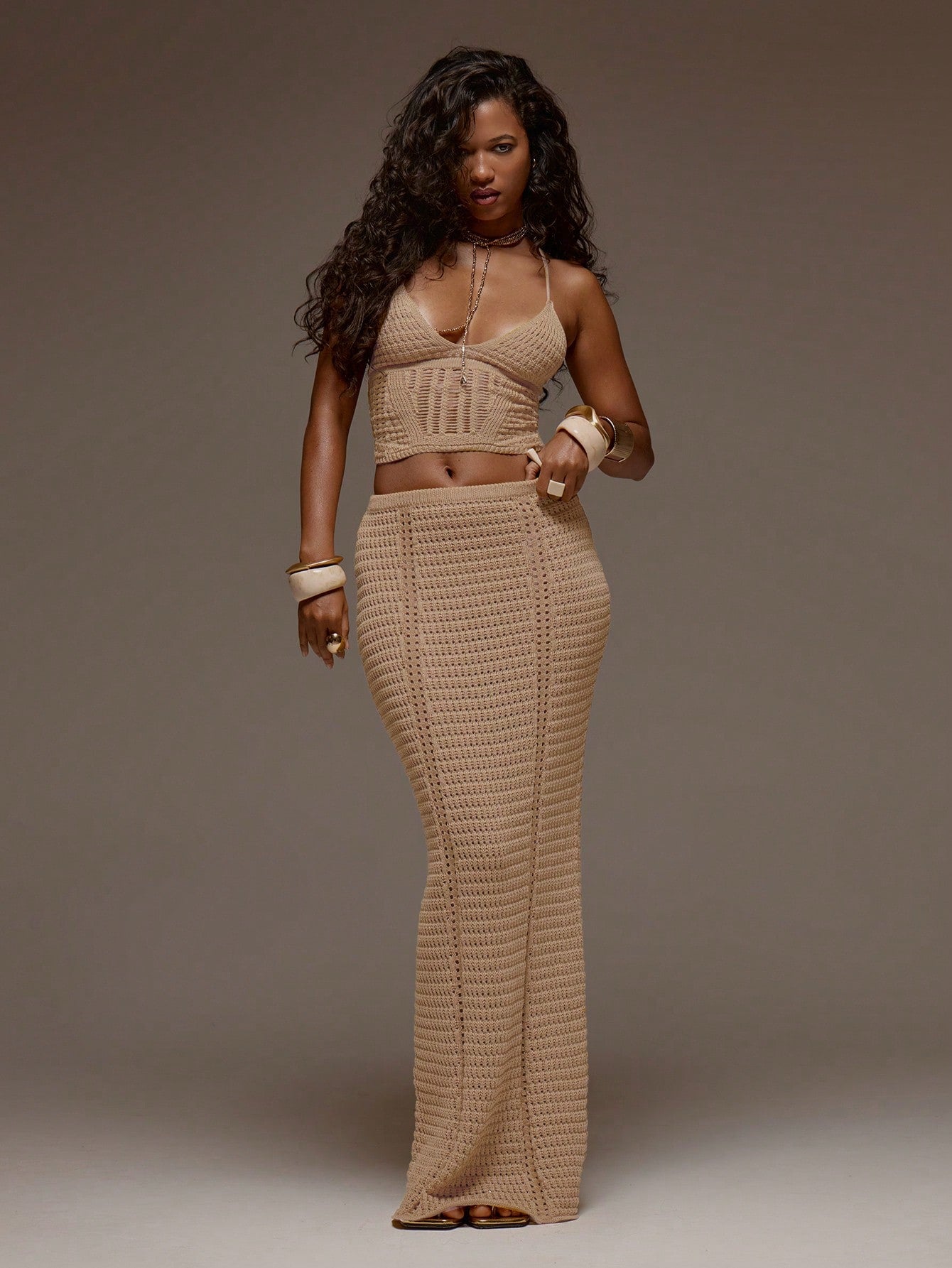 MUSERA Crochet Knit Fitted Cami Top And Maxi Skirt Set Co-Ord Spring Summer Holiday Vacation Beach Ibiza - image 3