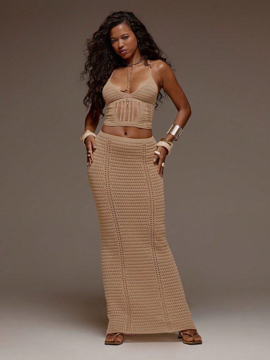 MUSERA Crochet Knit Fitted Cami Top And Maxi Skirt Set Co-Ord Spring Summer Holiday Vacation Beach Ibiza - image 5