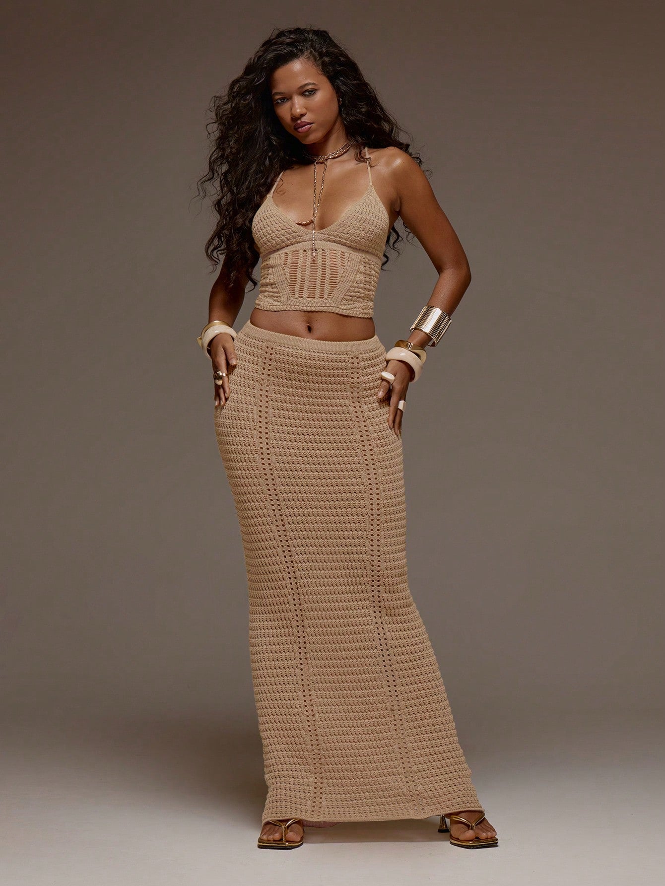 MUSERA Crochet Knit Fitted Cami Top And Maxi Skirt Set Co-Ord Spring Summer Holiday Vacation Beach Ibiza - image 5