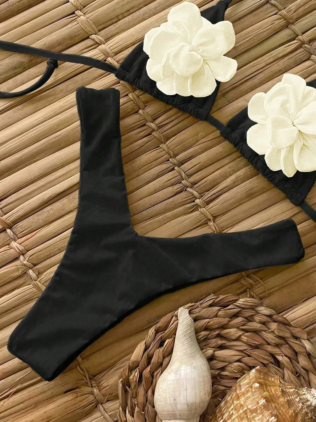 Women's Fashionable Elegant Bright Yellow Floral Decor Sexy Halter Casual Bikini Set Set, Suitable For Beach, - image 14