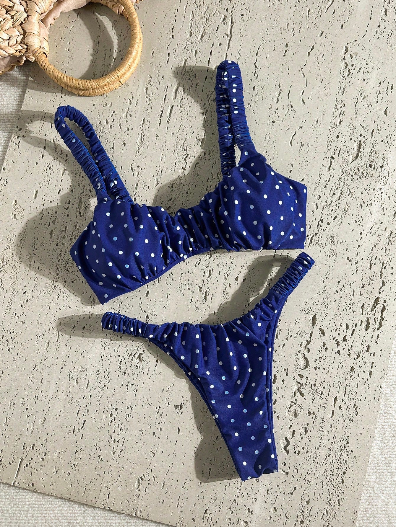 Swim Mod Women's Solid Color Ruched High Cut Sexy Bikini Set,