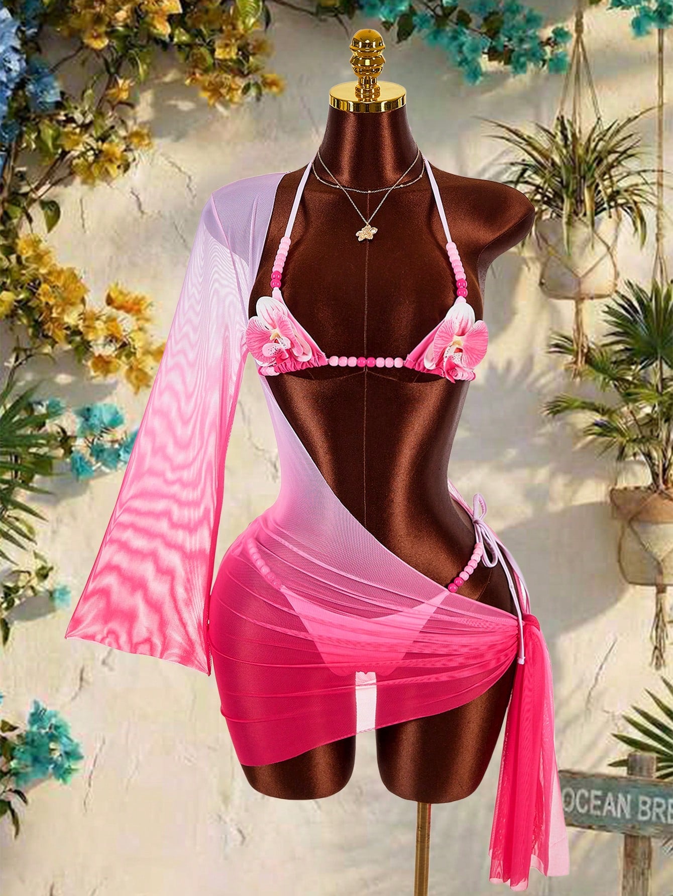 Amplova Women's Floral Swimsuit Set With Chest Detail, Sexy