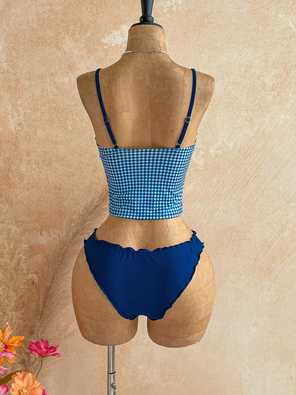 Soleia Women's Summer Beach Plaid Tankini Top And Triangle Tankini