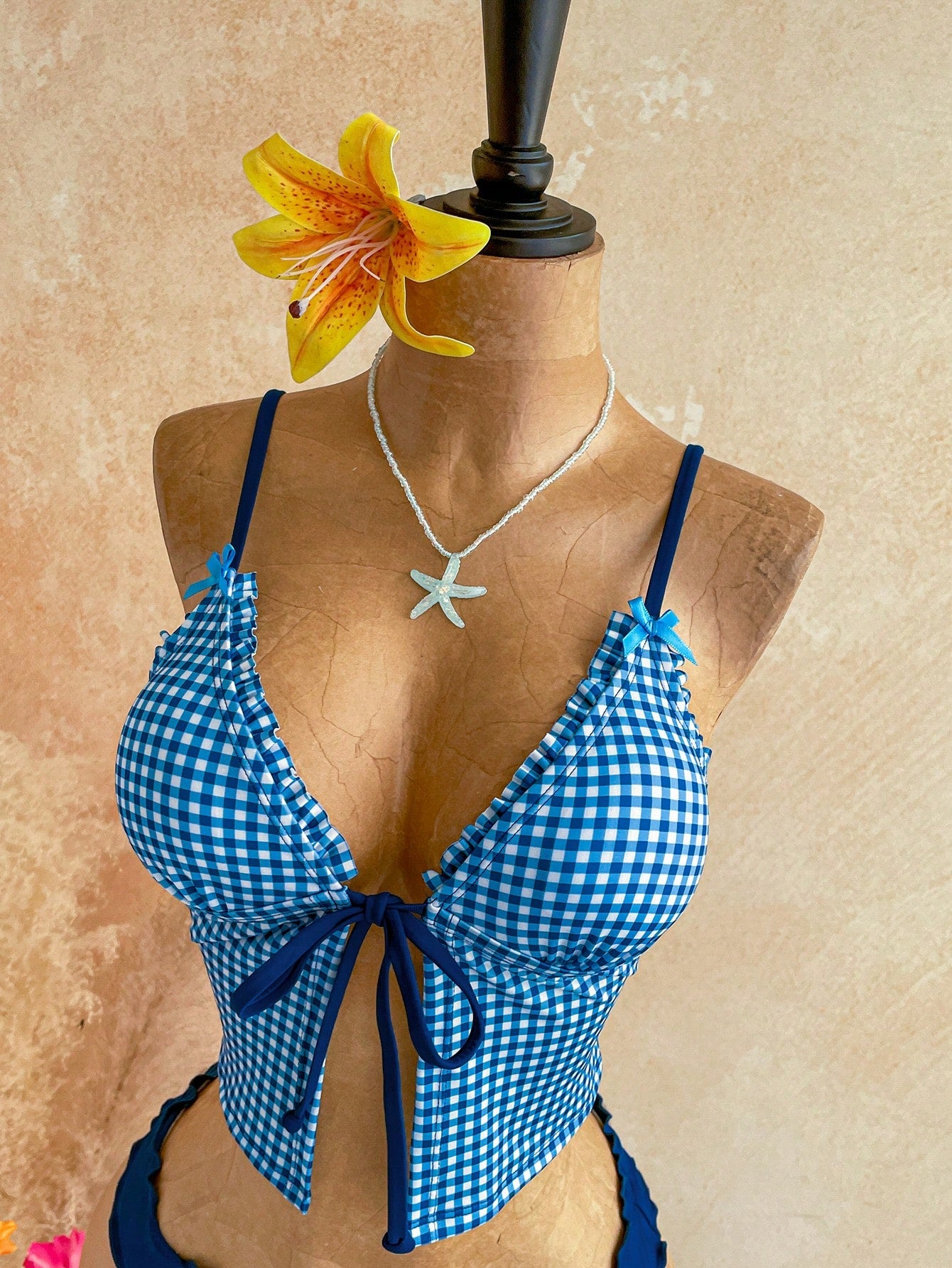Soleia Women's Summer Beach Plaid Tankini Top And Triangle Tankini