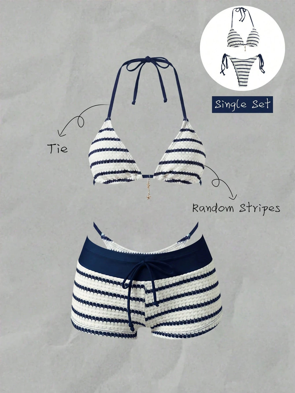 Swim Mod Cute Multicolor Women's Halter Tie Back Striped Bikini Set