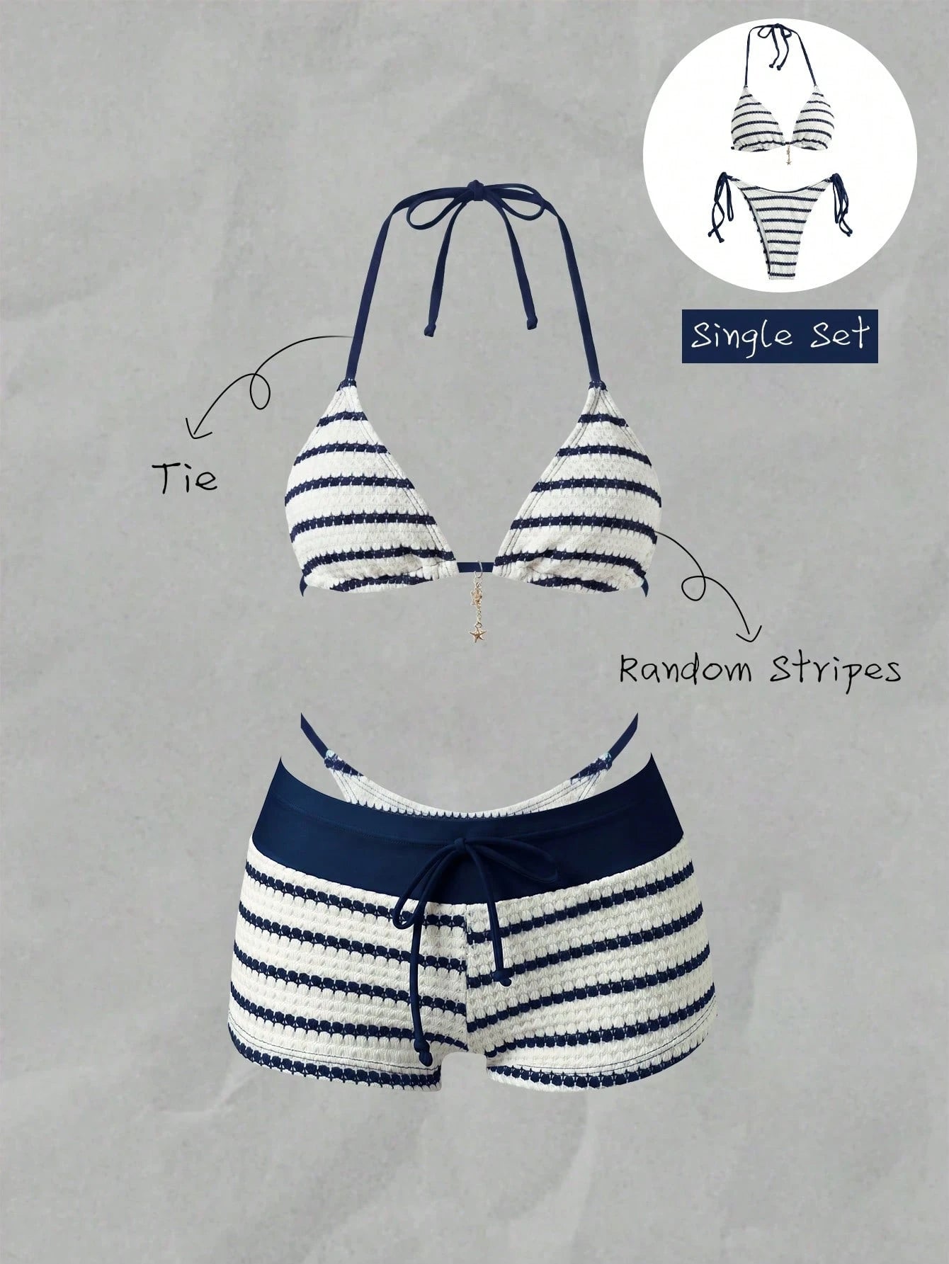Swim Mod Cute Multicolor Women's Halter Tie Back Striped Bikini Set