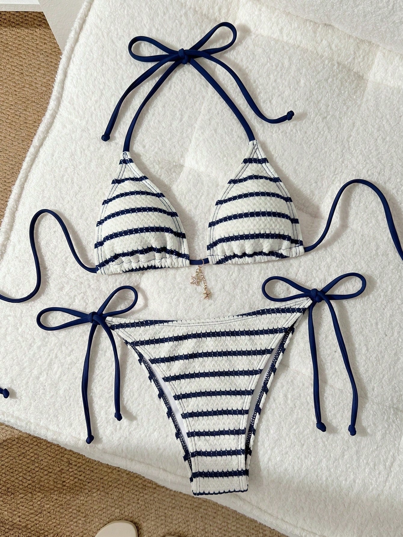 Swim Mod Cute Multicolor Women's Halter Tie Back Striped Bikini Set