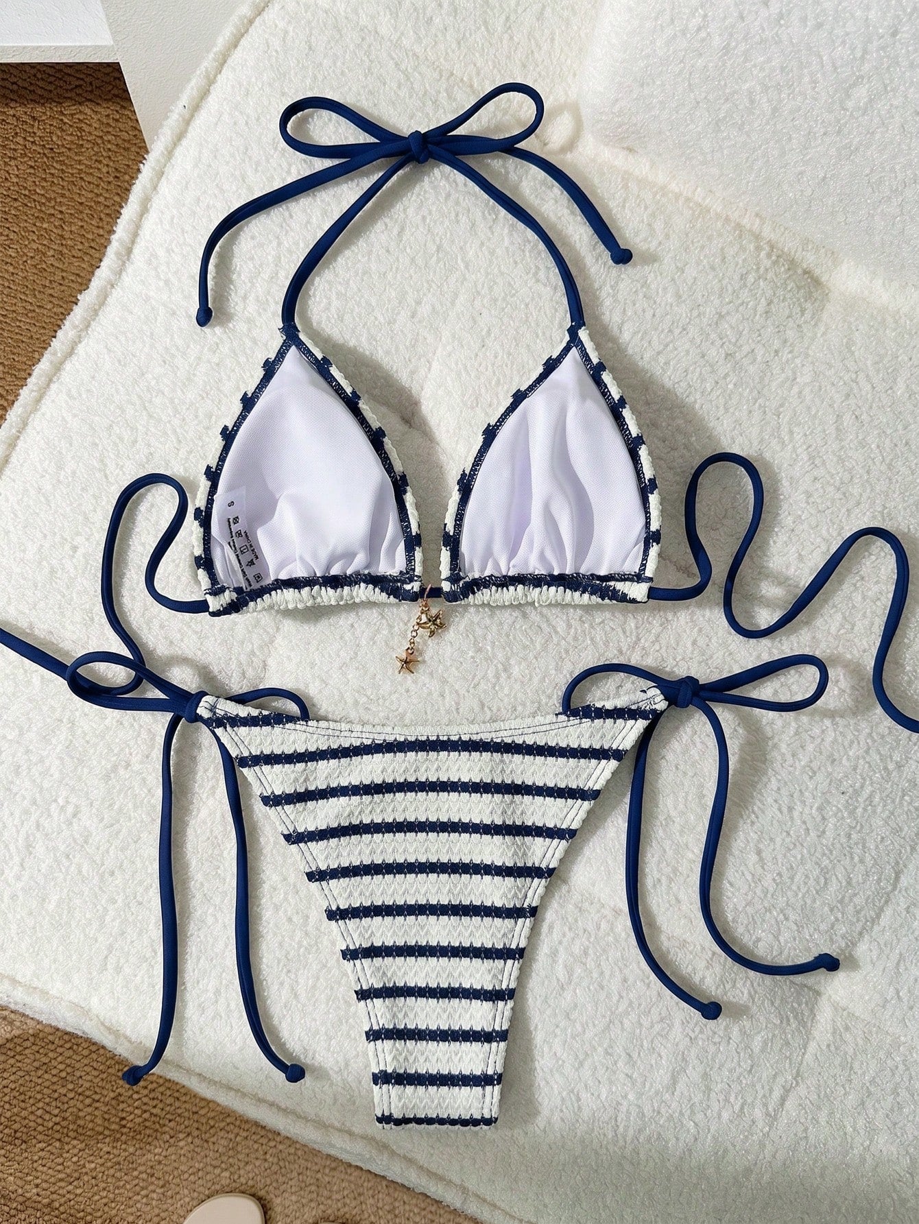 Swim Mod Cute Multicolor Women's Halter Tie Back Striped Bikini Set