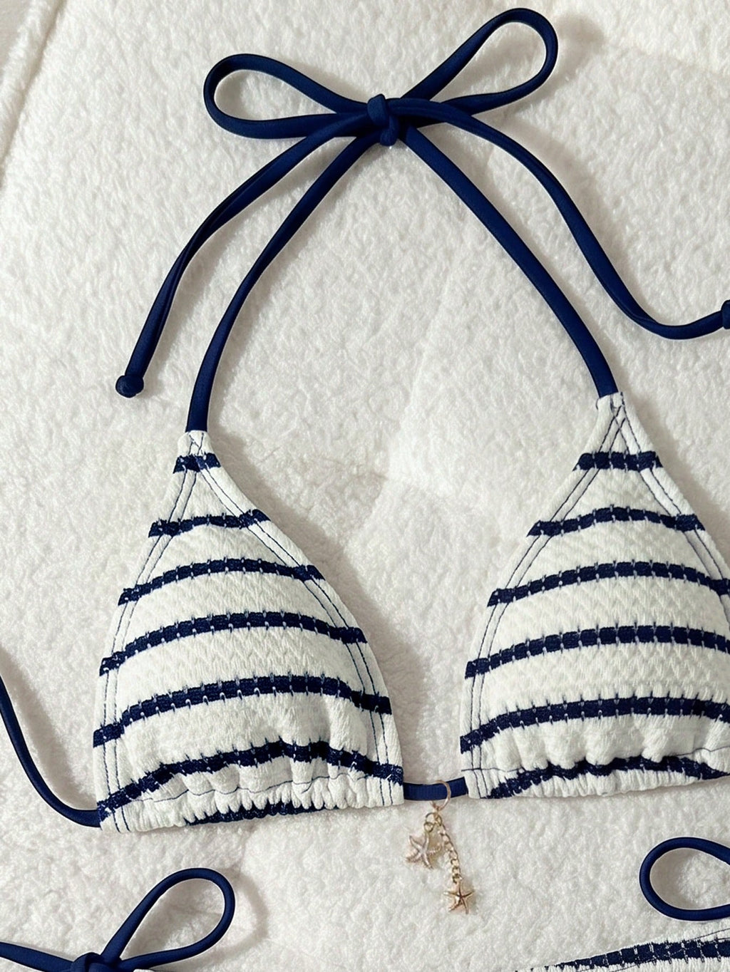 Swim Mod Cute Multicolor Women's Halter Tie Back Striped Bikini Set