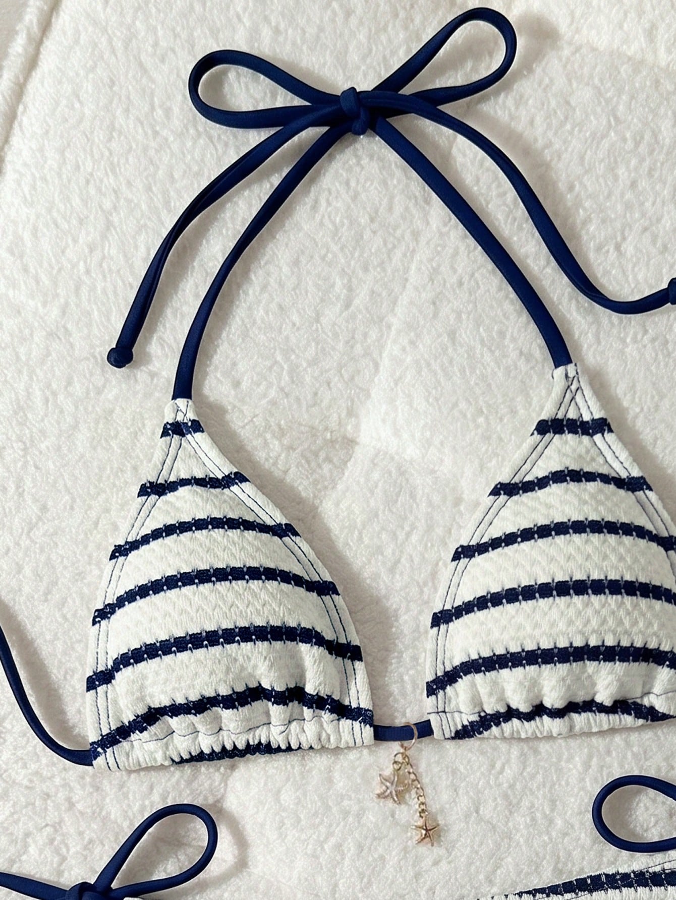 Swim Mod Cute Multicolor Women's Halter Tie Back Striped Bikini Set