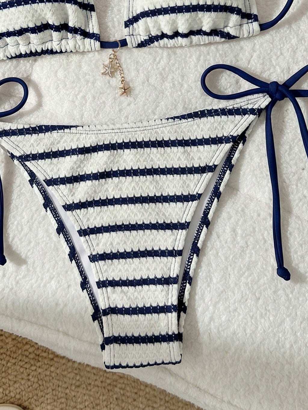 Swim Mod Cute Multicolor Women's Halter Tie Back Striped Bikini Set