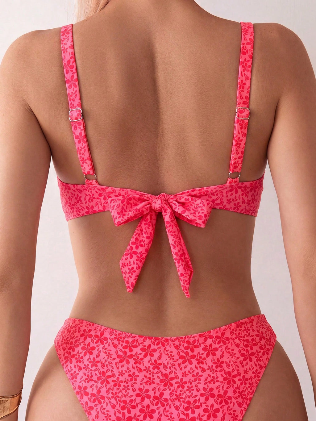 Swim Vcay 2026 Spring/Summer Orange Small Ditsy Floral Thick Strap Back Tie Side High Cut Women's Bikini - image 2