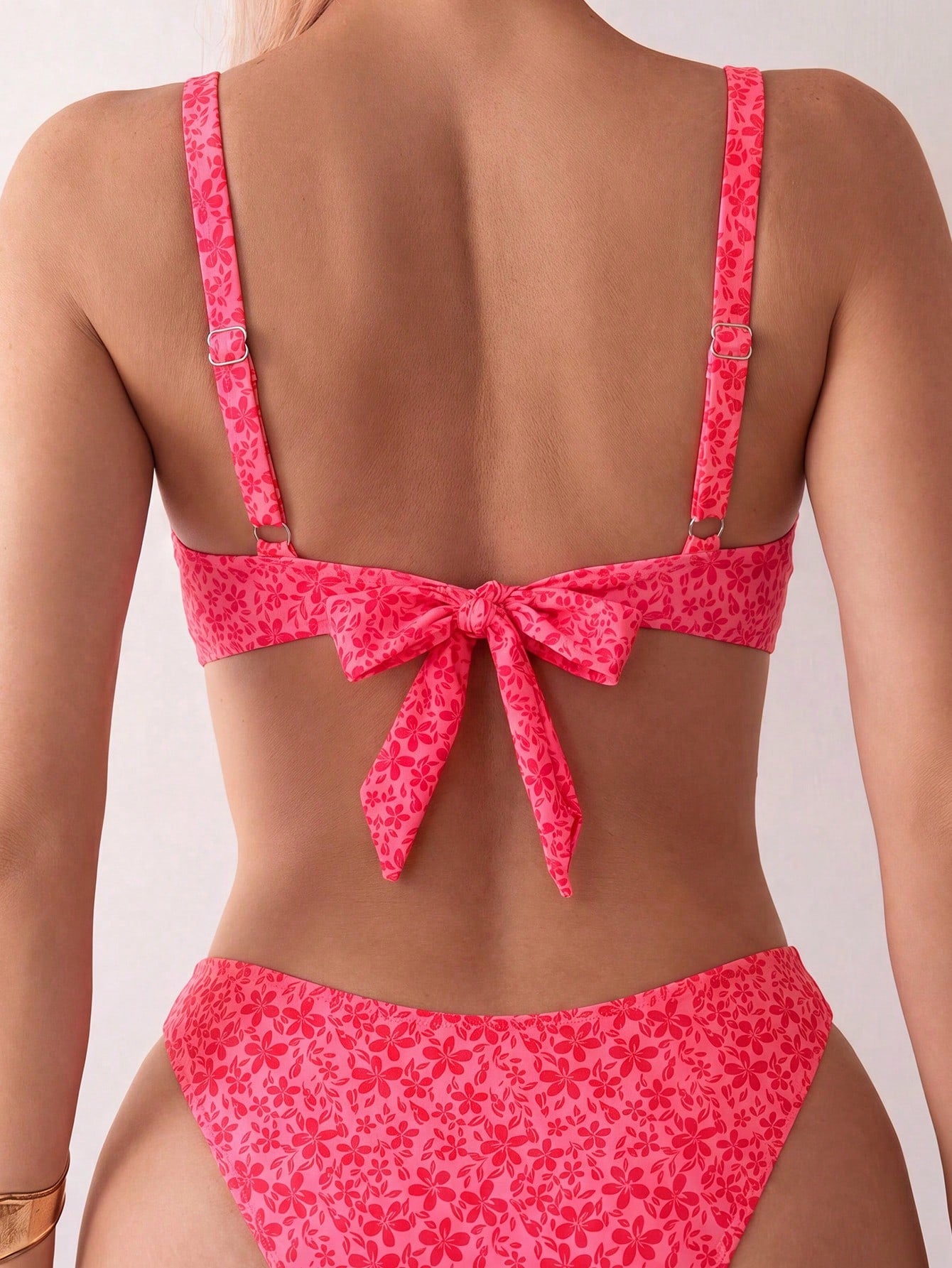 Swim Vcay 2026 Spring/Summer Orange Small Ditsy Floral Thick Strap Back Tie Side High Cut Women's Bikini - image 2
