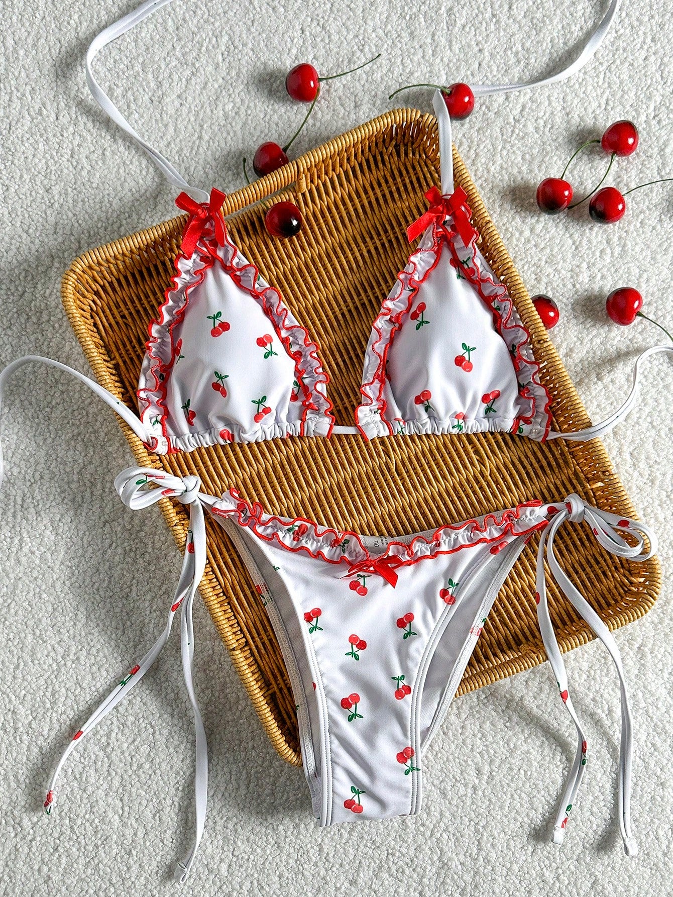 Swim Mod 2pcs Spring/Summer Beach Vacation Colorful Floral Random Print Bow Accessory Halter Triangle Cup Bra - image 11