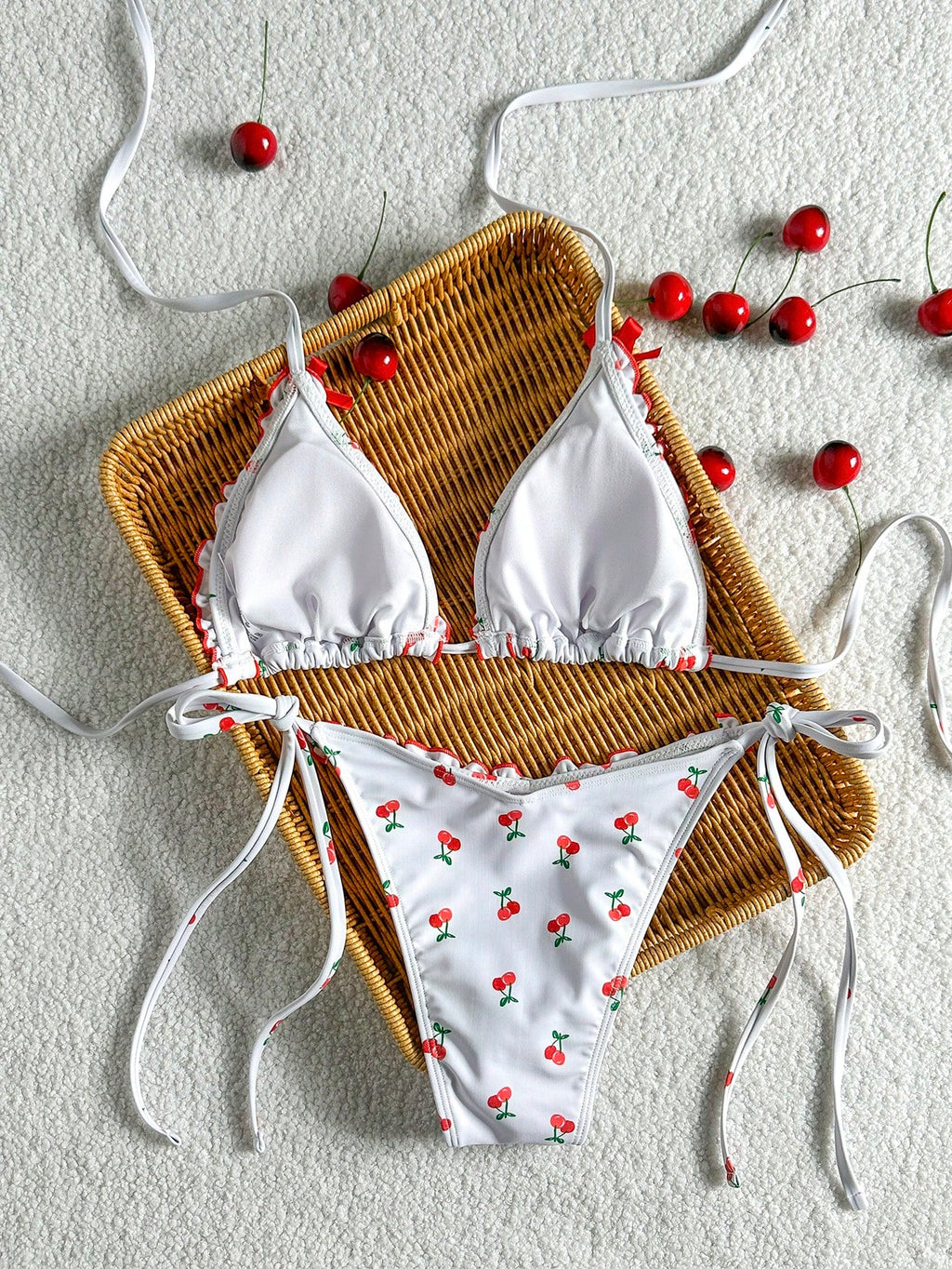 Swim Mod 2pcs Spring/Summer Beach Vacation Colorful Floral Random Print Bow Accessory Halter Triangle Cup Bra - image 12