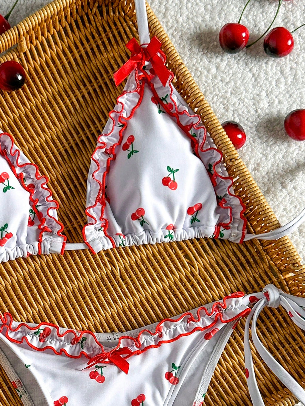 Swim Mod 2pcs Spring/Summer Beach Vacation Colorful Floral Random Print Bow Accessory Halter Triangle Cup Bra - image 16