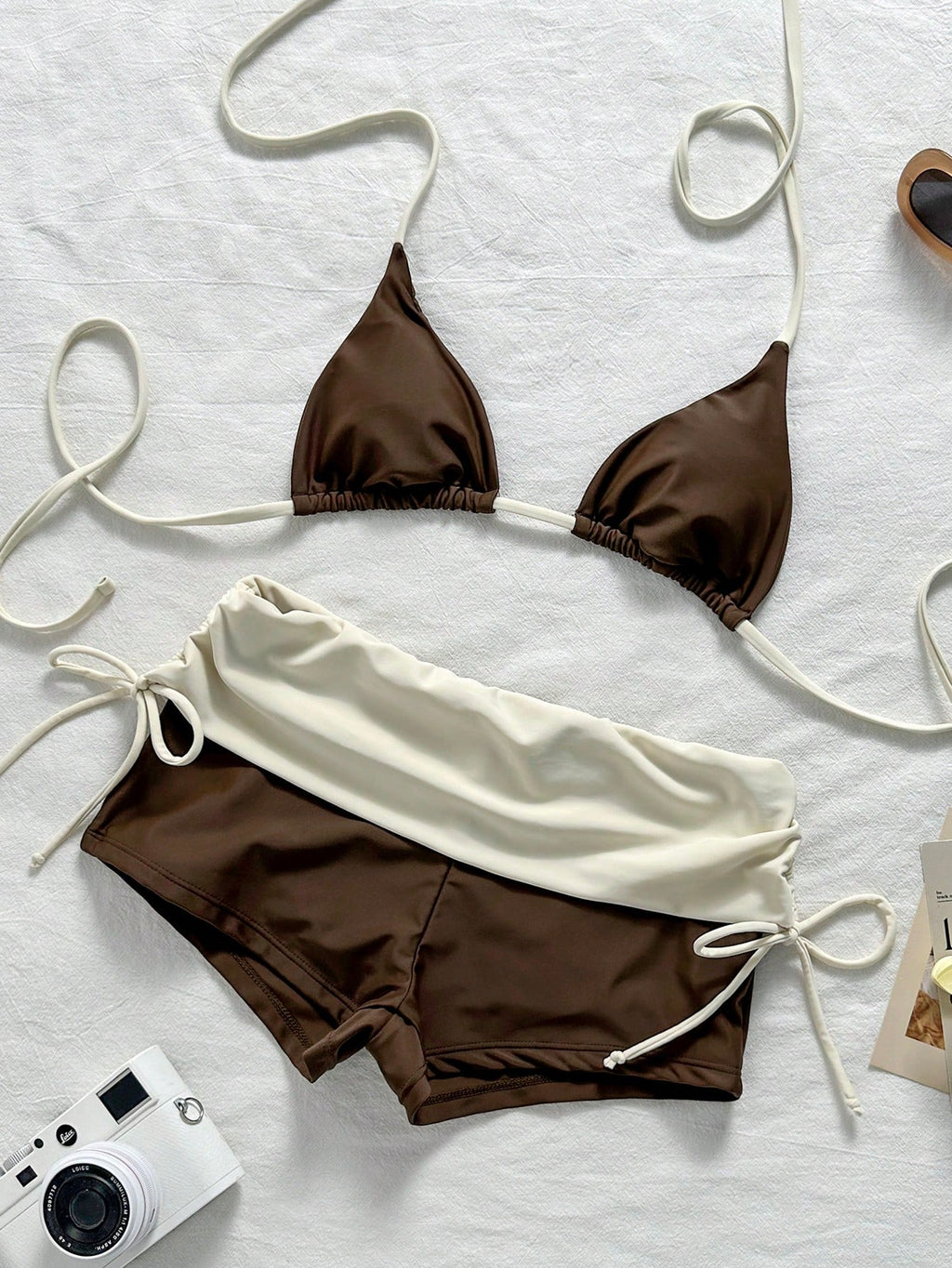 Elavelle Color-Blocked Bikini Set Consisting Of A Neck-Girdle Triangle Cup And High-Waist Wrap Shorts. - image 18