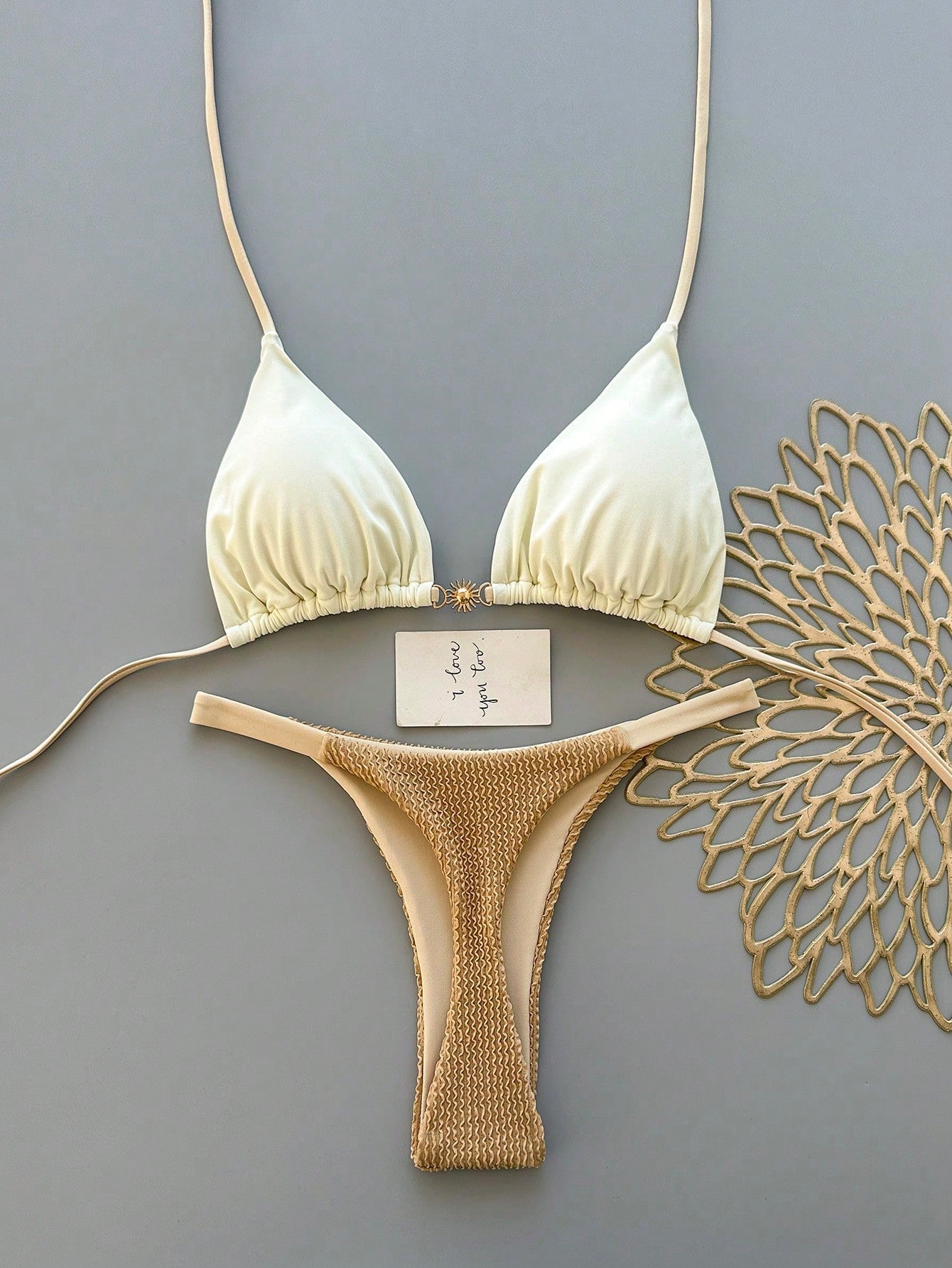 2pcs Casual Elegant Sexy Bohemian Floral Tie-Up Braided Bikini